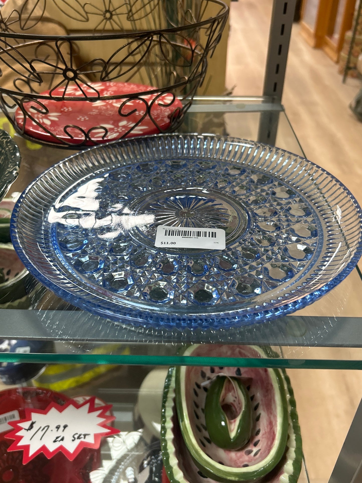 Blue Glass Plate 11”