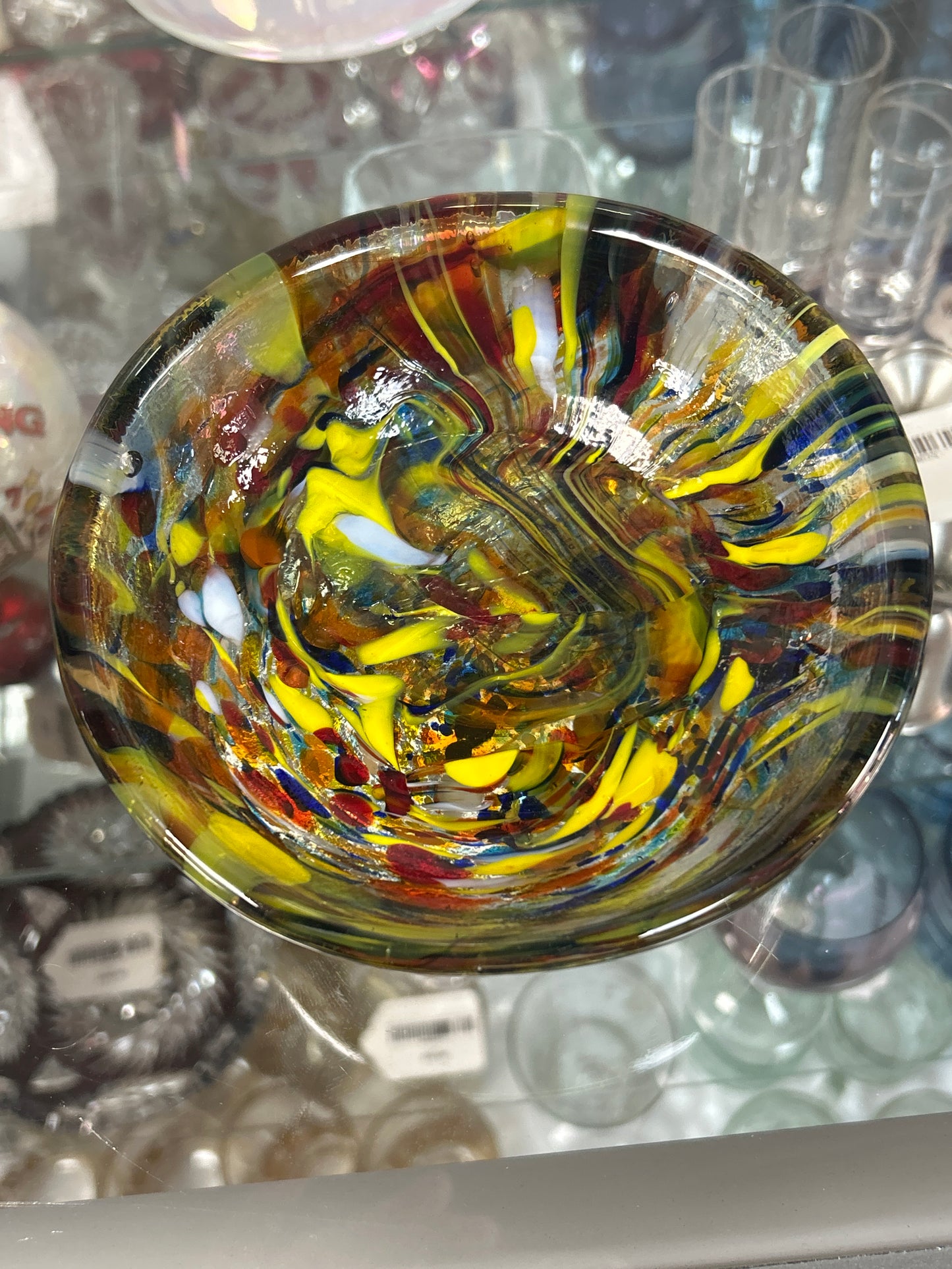 Recycled Swirled Glass Bowl Footed Dish Handmade Mexico 6”