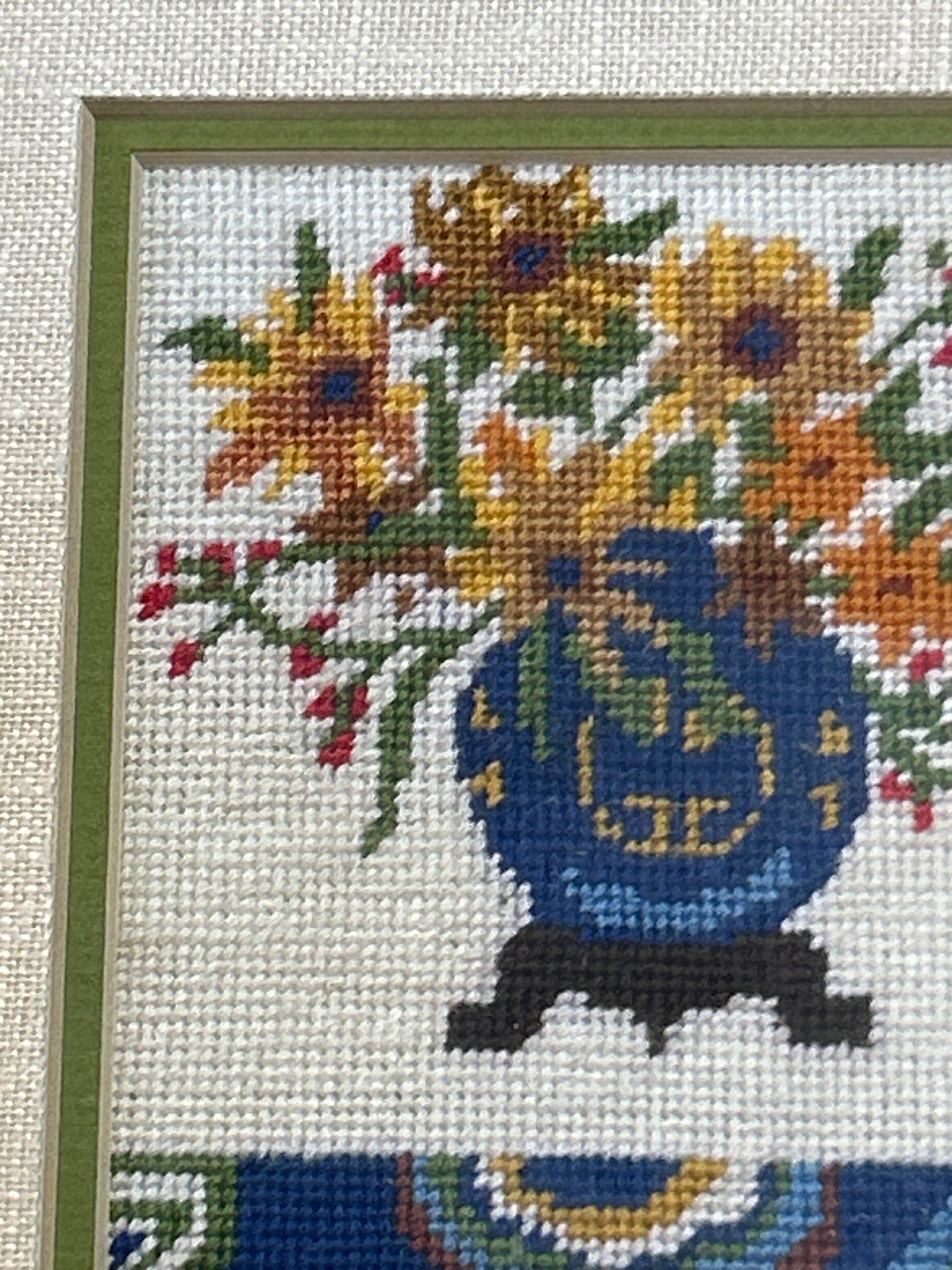 Vintage Needle Point. Double Matted Professionally Framed