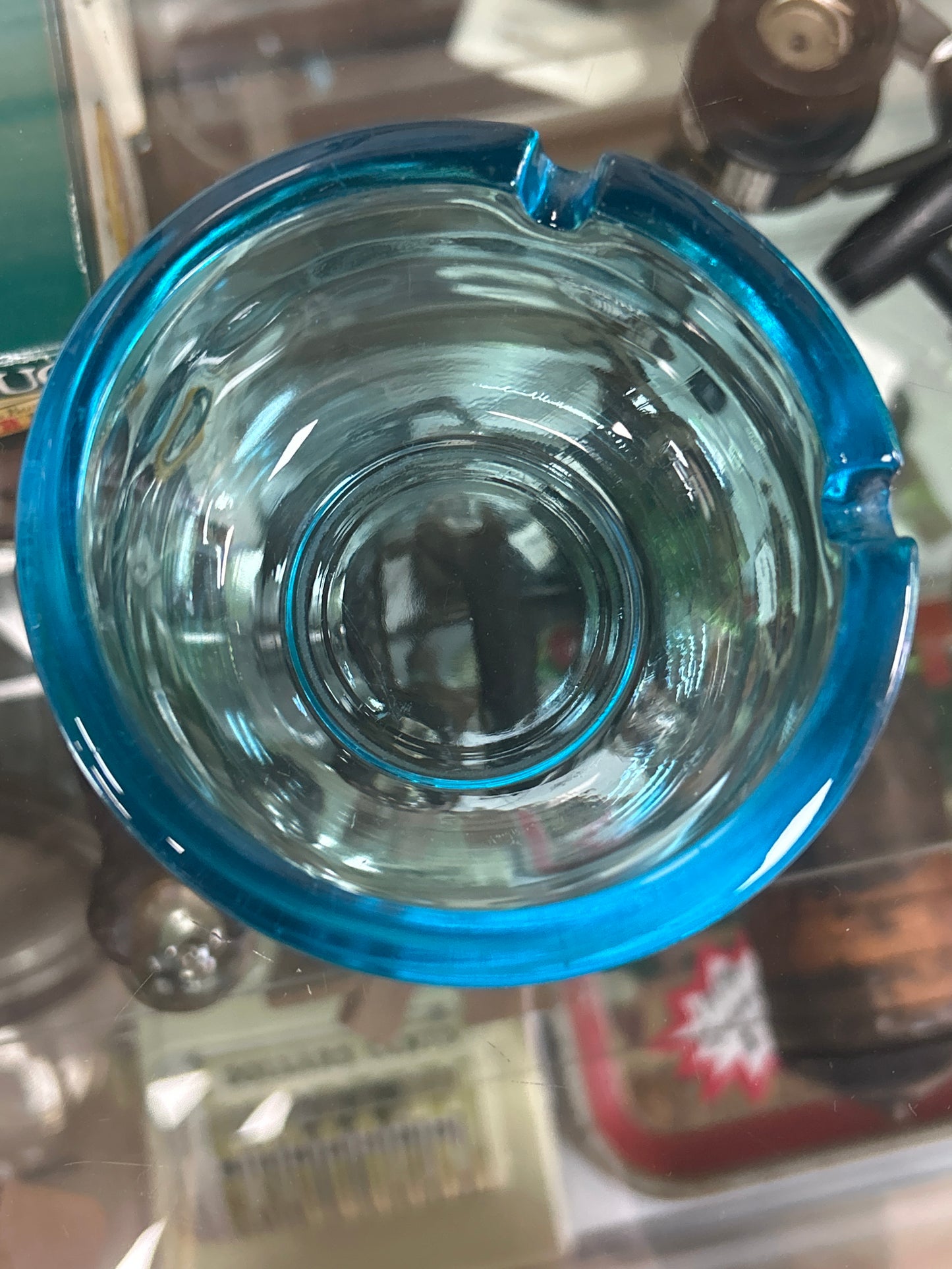 Vintage Hazel Atlas Capri Blue Glass Mid Century Modern 2 Slot Ashtray