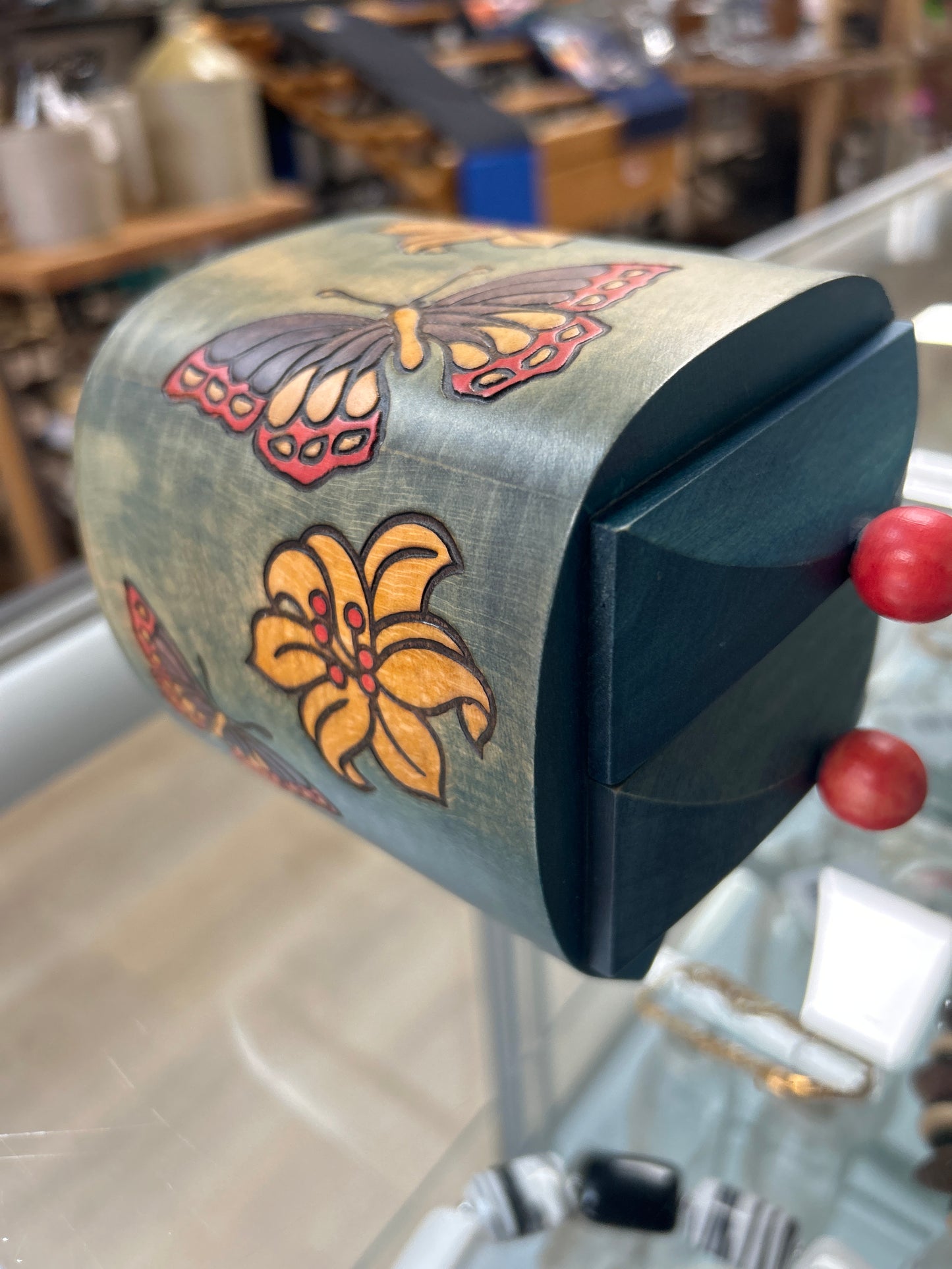 World of Boxes Marked w/Butterfly Motif. Trick Drawer’s. Marked on bottom.