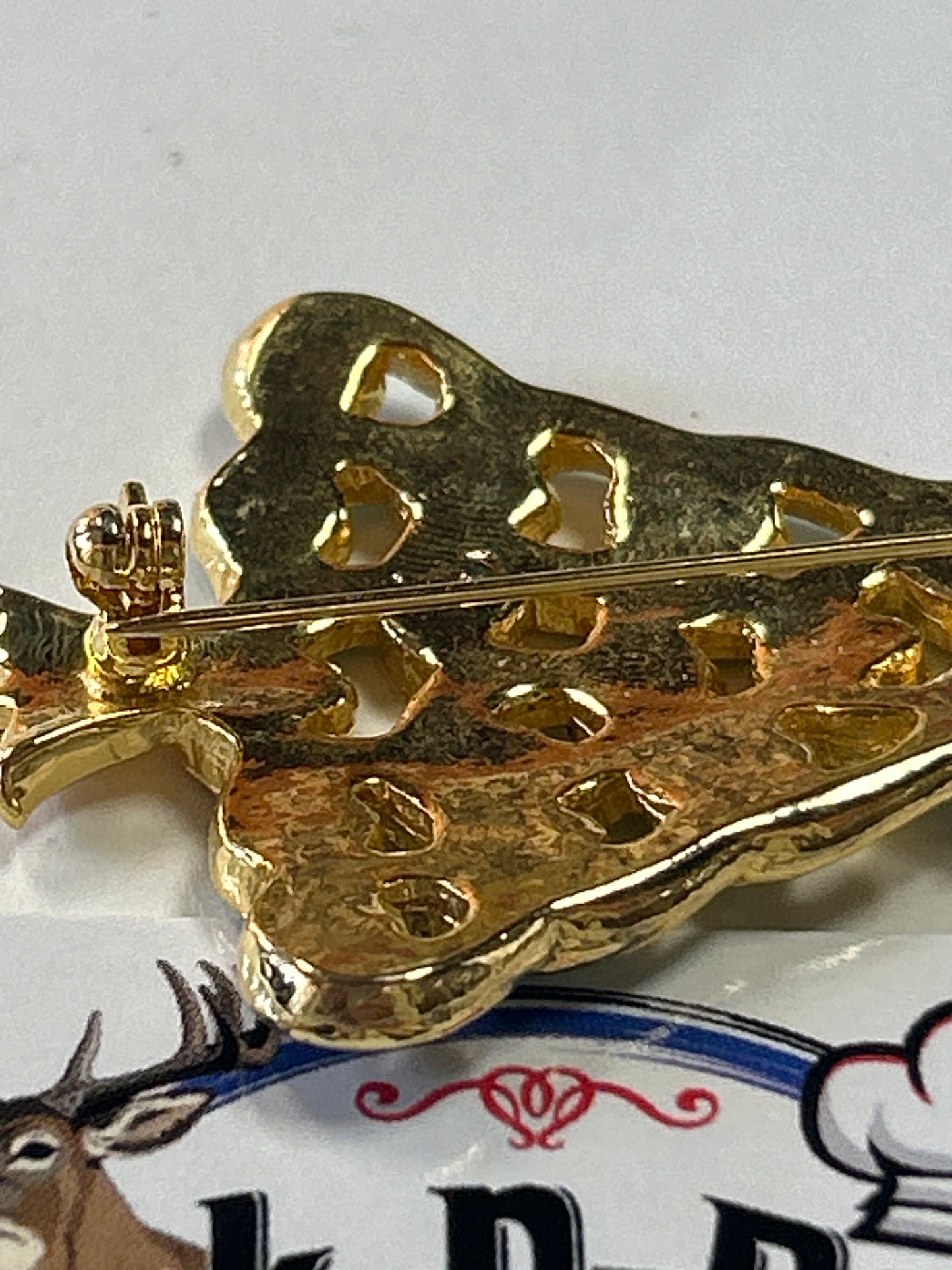 Vintage Gold Green Enamel Christmas Tree Brooch With Rhinestones