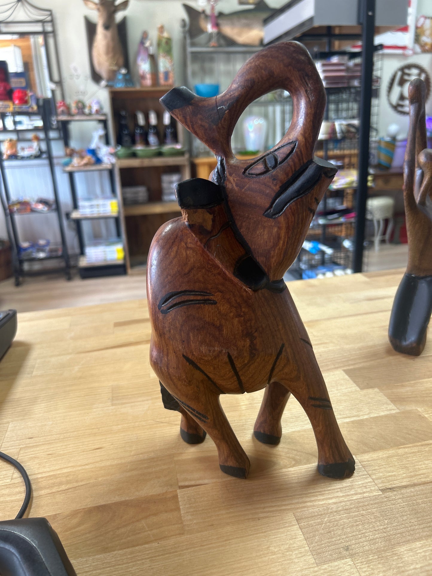 Vintage African Wood Carved Elephant 11.75”