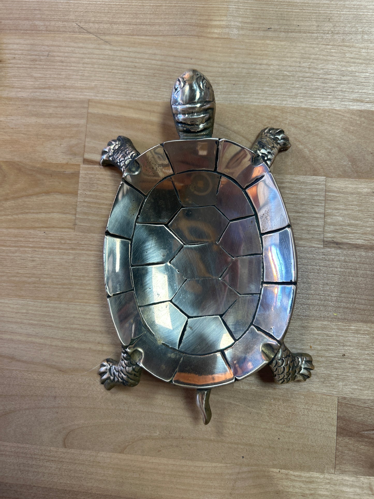 Vintage Brass Turtle Ashtray/Trinket Dish (head to tail 8”)