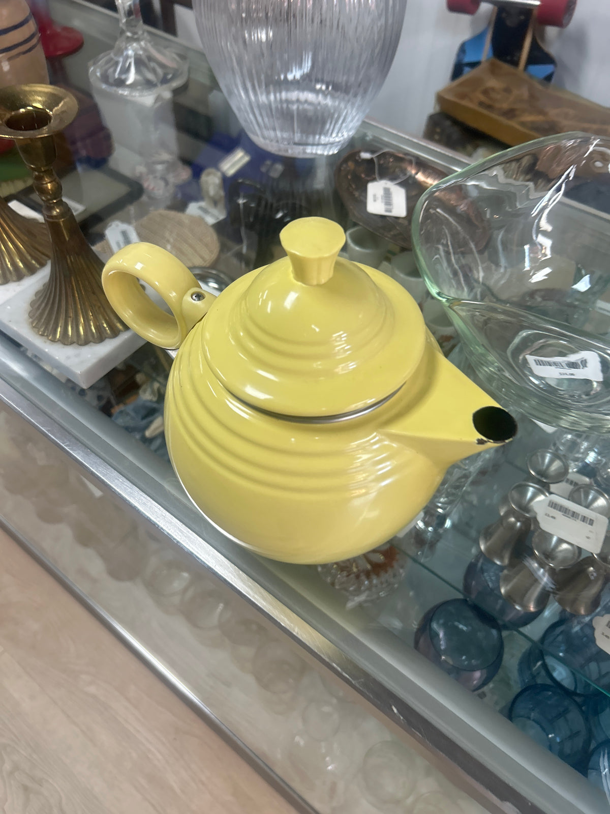 Vintage 1990s Copco Fiesta Ware enamel-on-metal teapot kettle in yellow