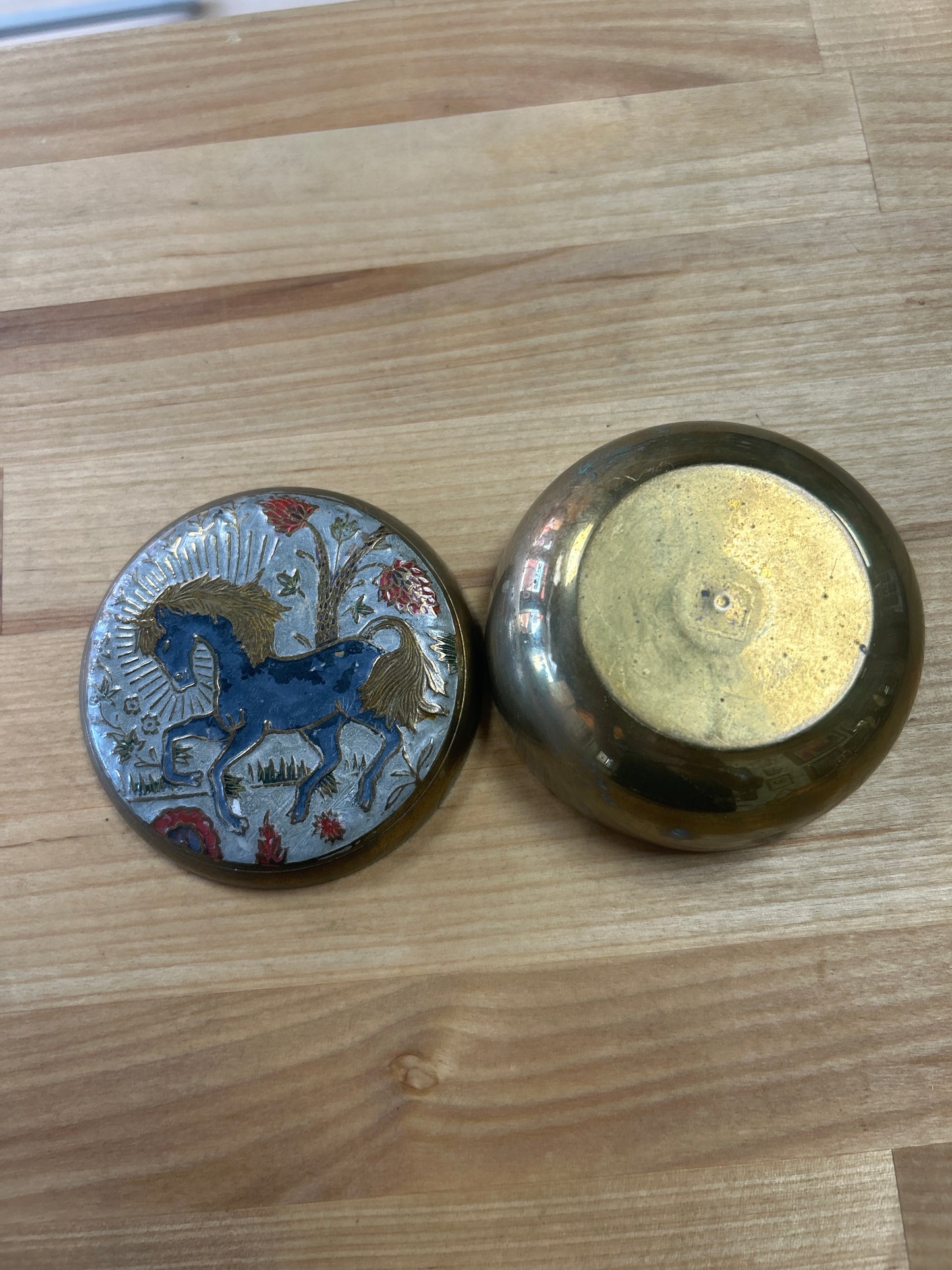 Vintage Brass Trinket Holder w/ Horse Motif on Cover