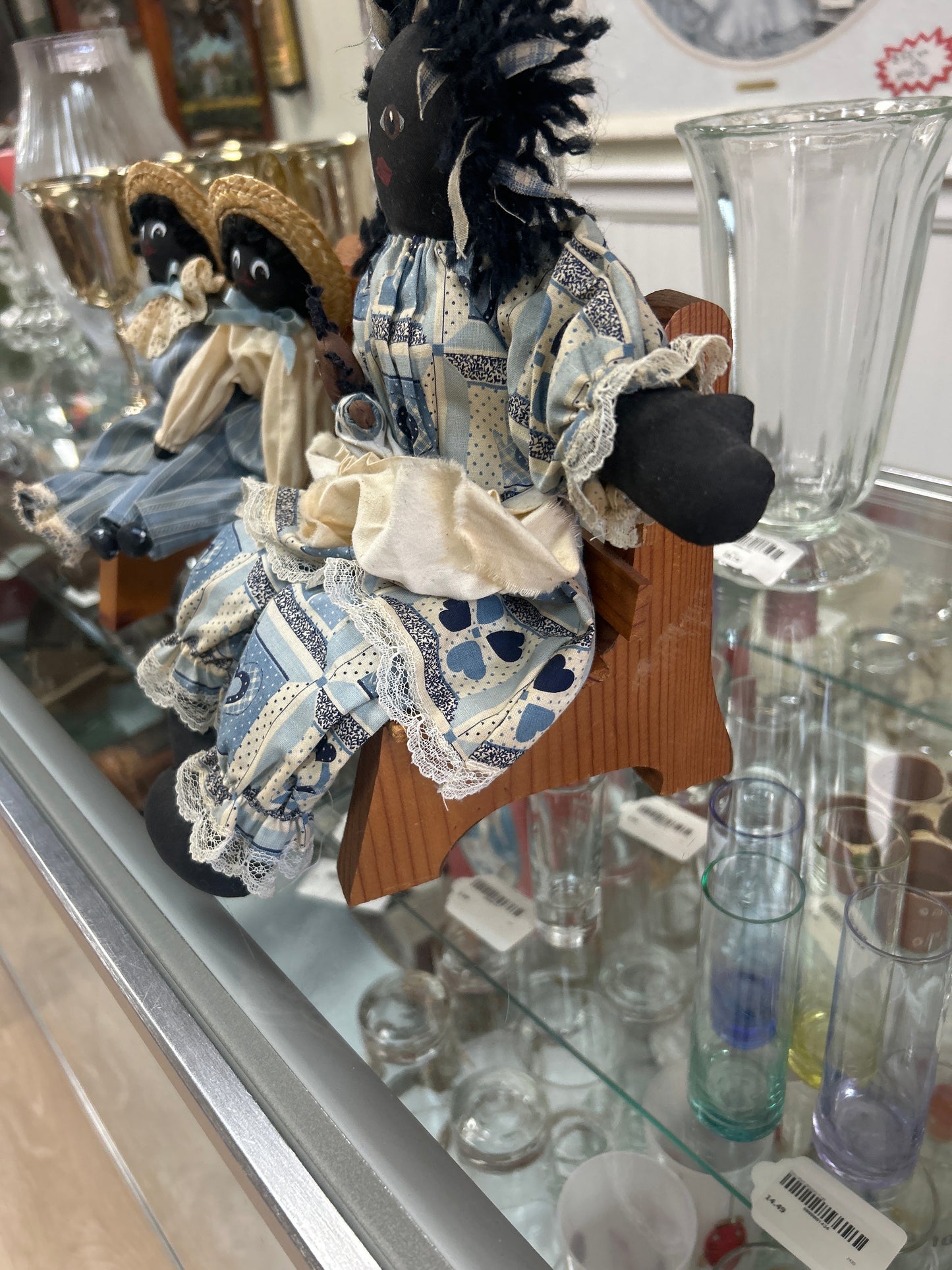 Vintage Set Old Americana Handmade Cloth Rag Doll Family Folk Art