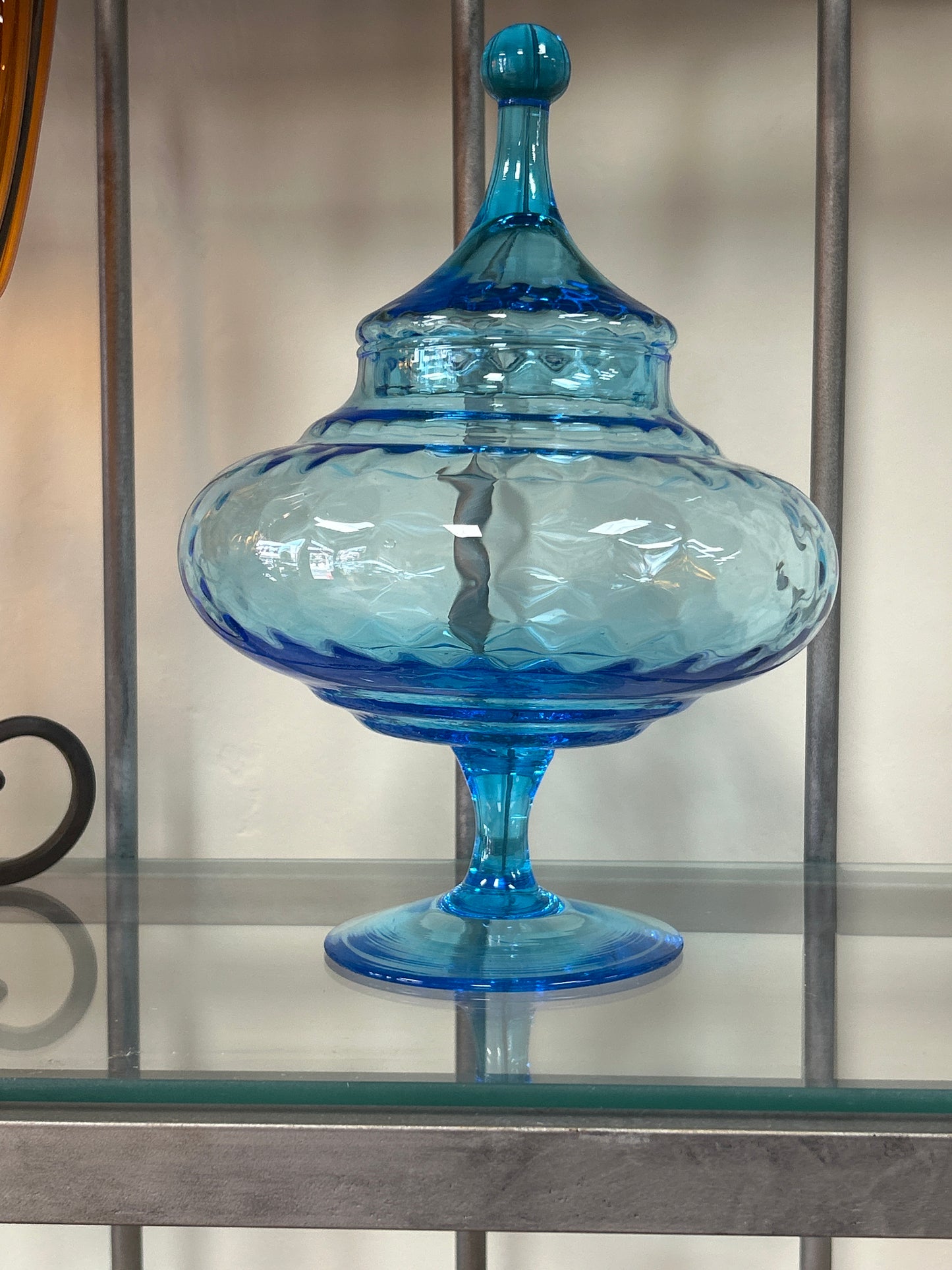 Empoli Italian Glass Ice Blue Apothecary Lidded Dish