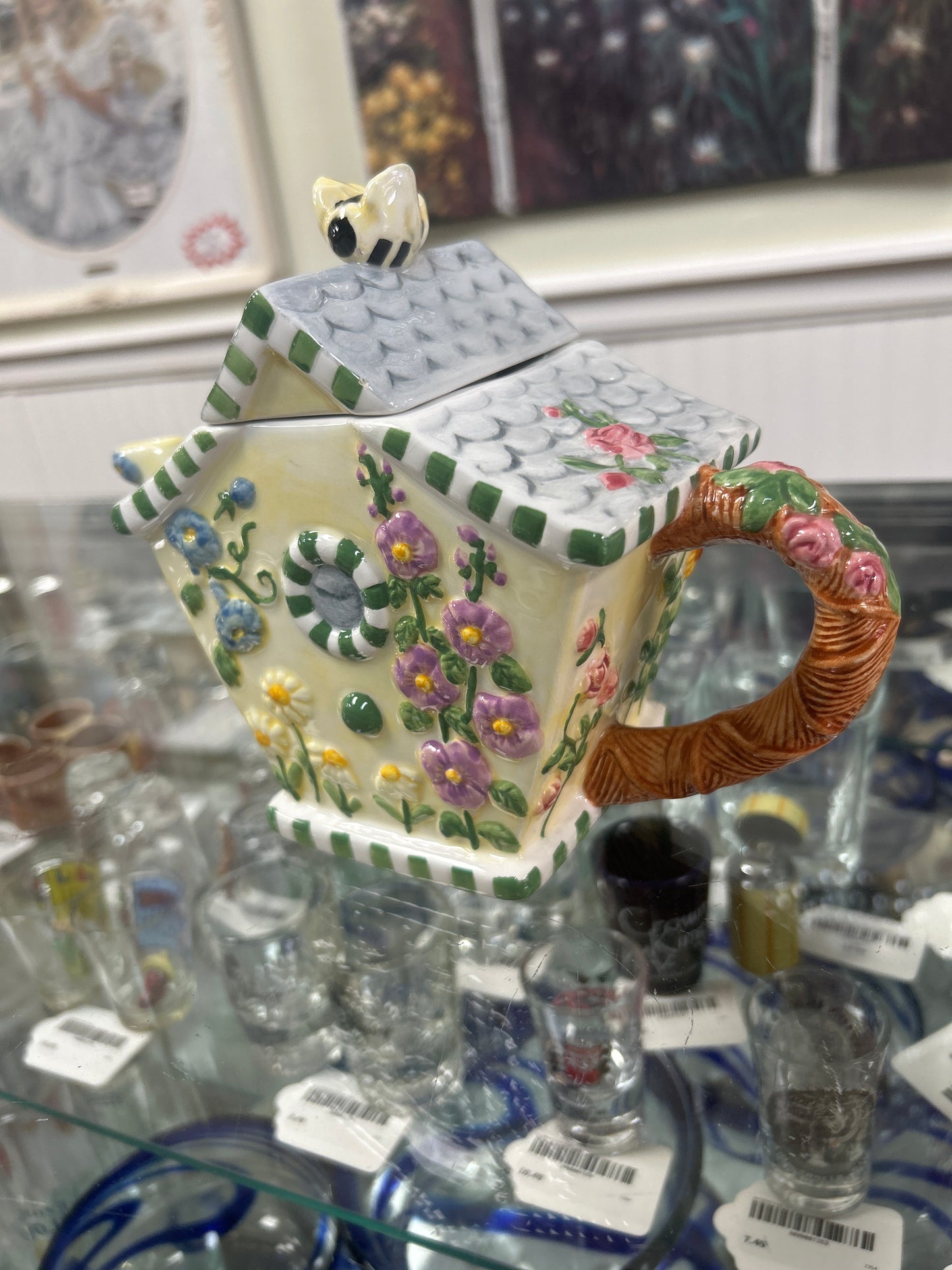Cottage Teapot By Bogart Floral With A Bee
