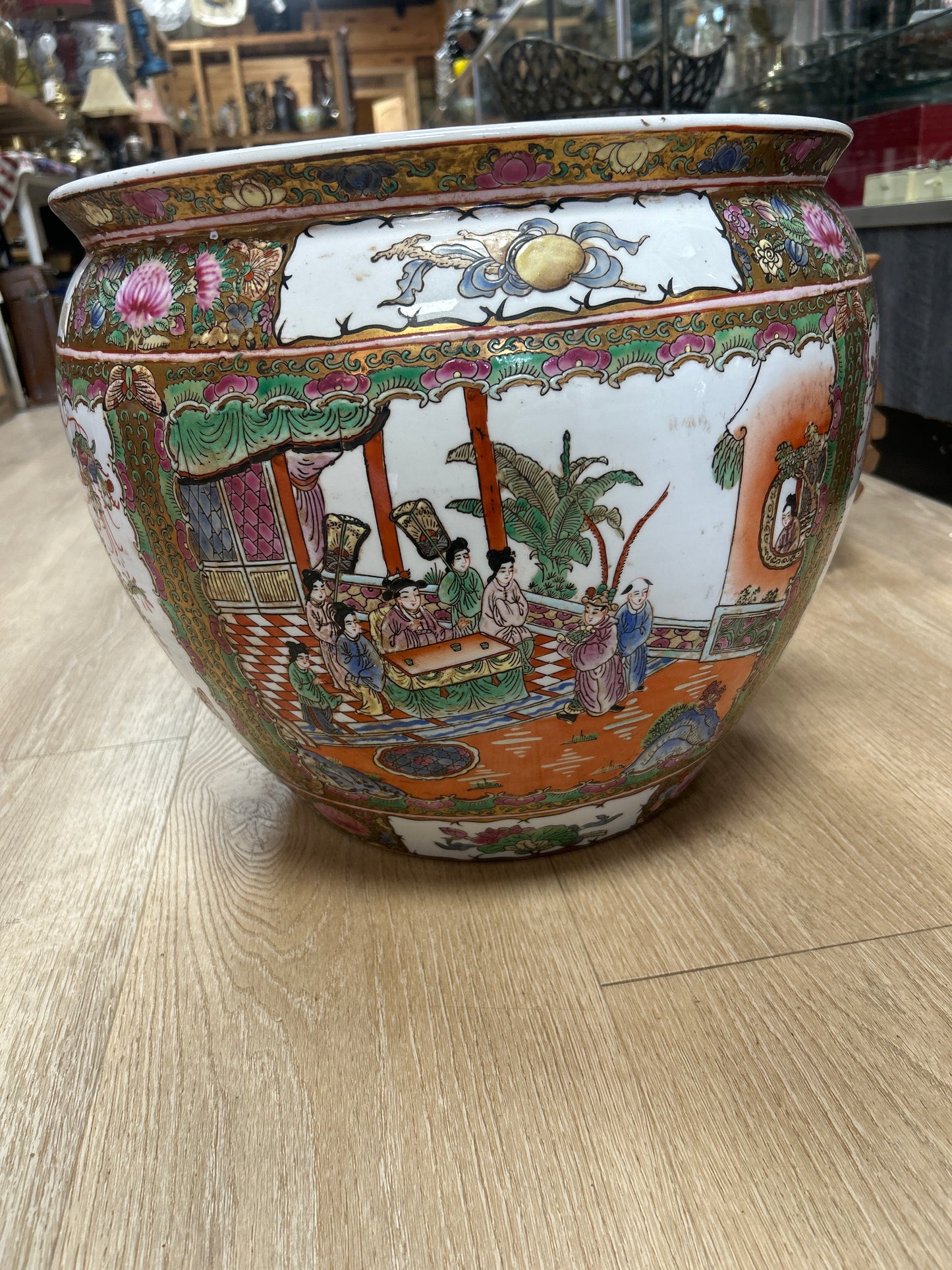 Huge Antique Chinese Jardiniere Porcelain Fish Bowl Planter Qianlong Mark