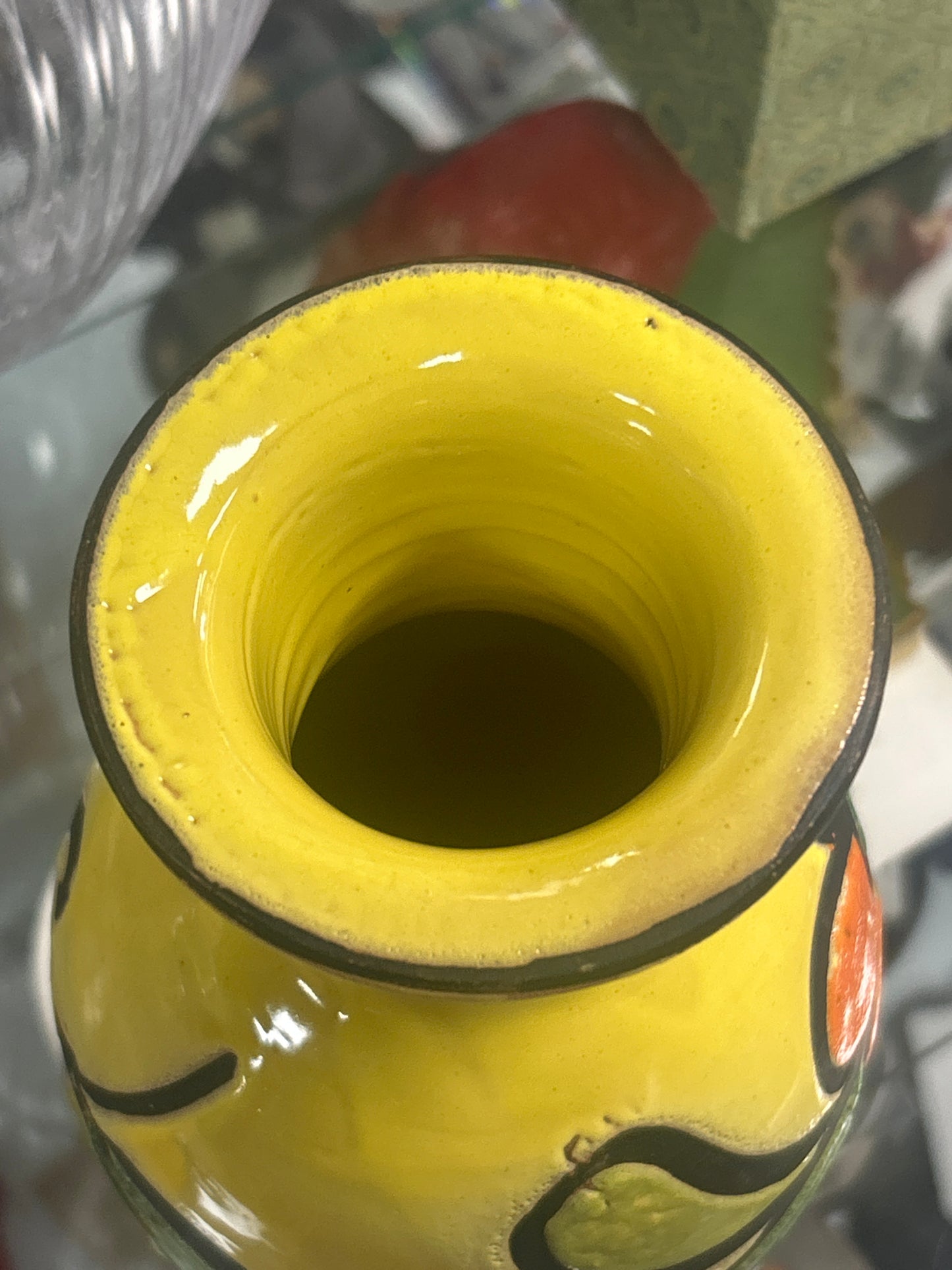 Vintage Italian Pottery Flower Vase Handmade Glazed Yellow Orange Green 7”
