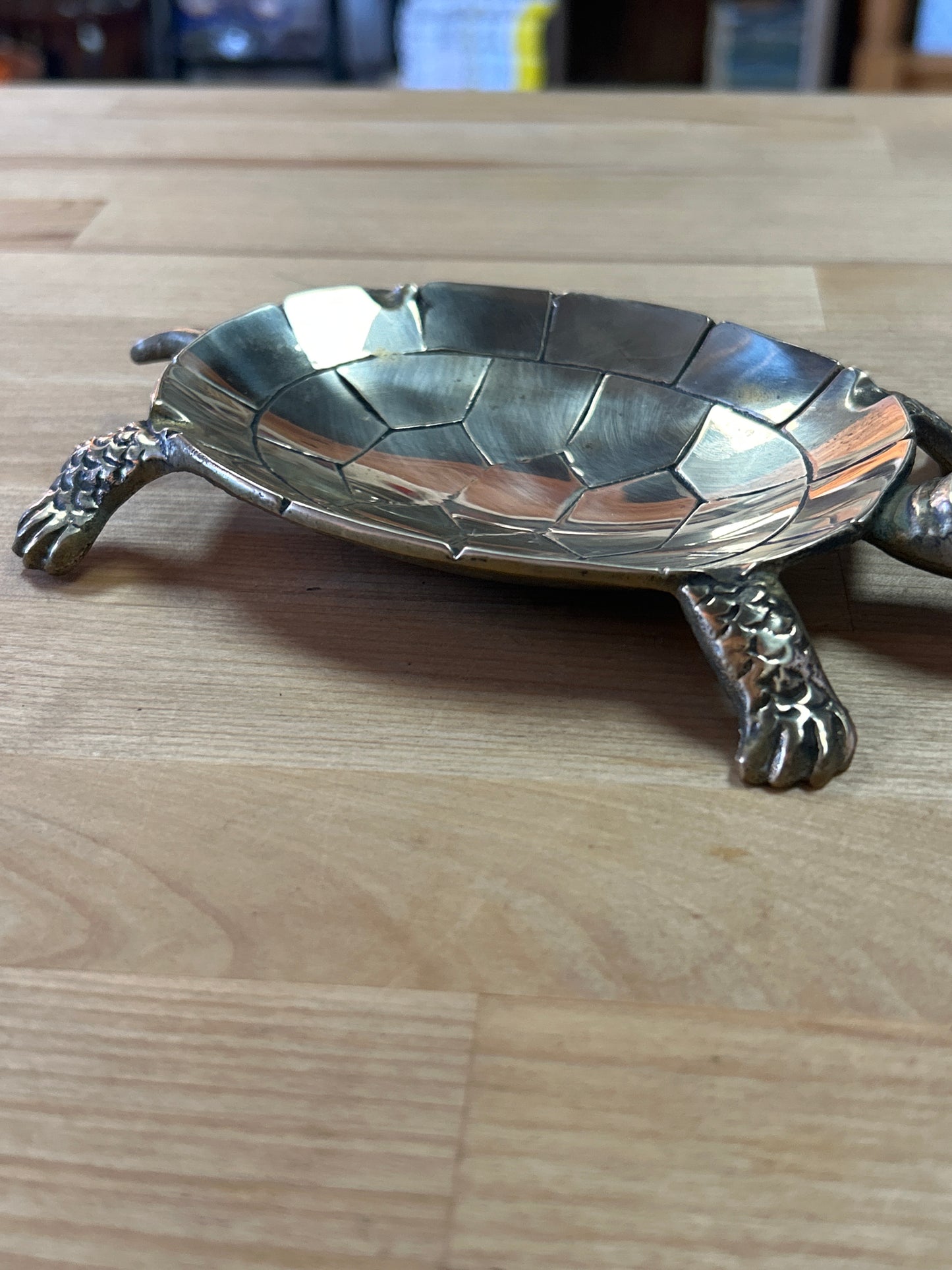 Vintage Brass Turtle Ashtray/Trinket Dish (head to tail 8”)