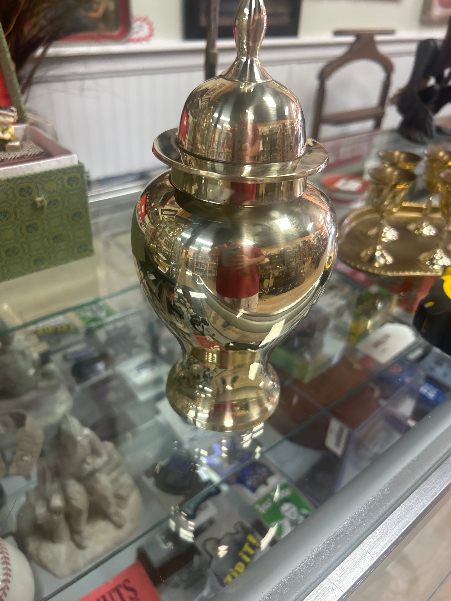 Vintage Brass Ginger Jar Urn Lidded Vase, Hollywood Regency Style