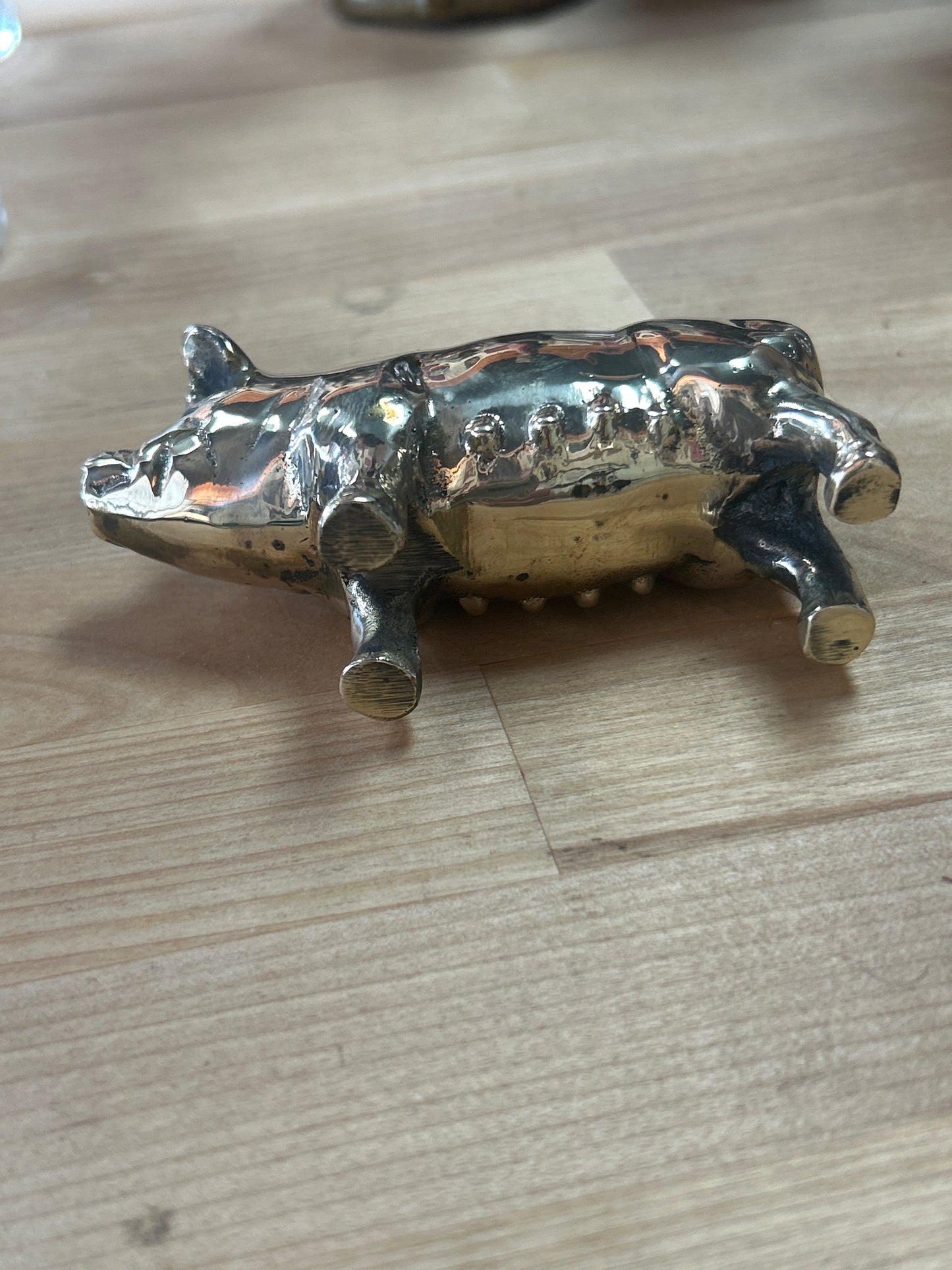 Vintage Solid Brass Pig 4” snout to tail