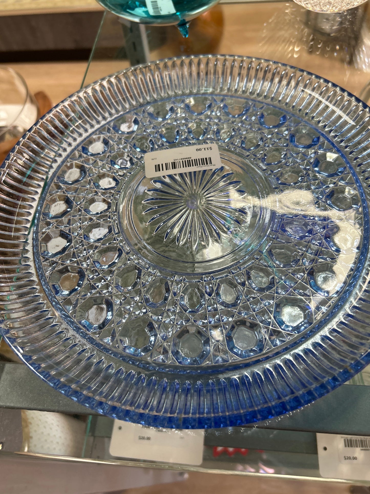 Blue Glass Plate 11”