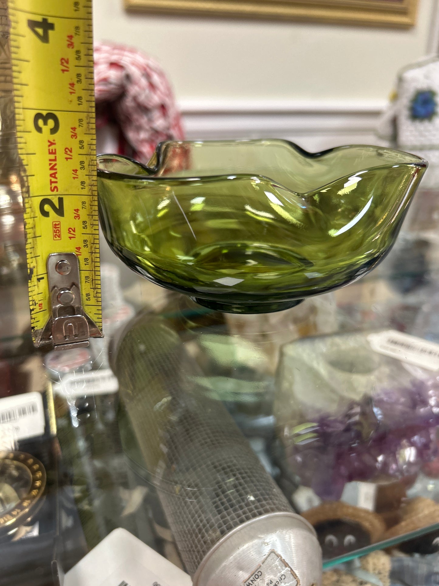 Vintage Anchor Hocking Glass Avocado Green Dip Bowl