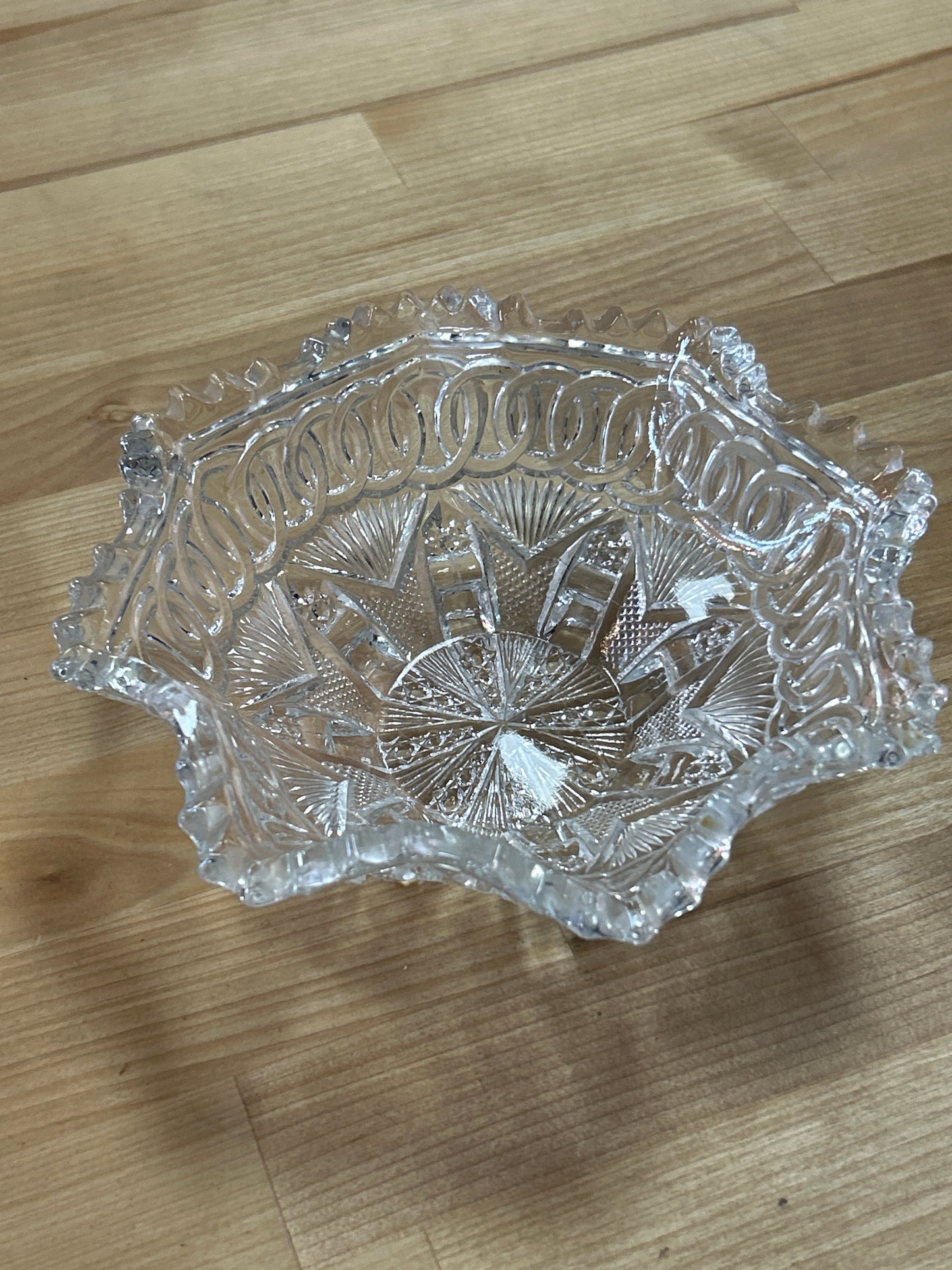 Higbee Yoke and Circle 1912 EAPG Glass Rose Bowl Antique Pressed Glass