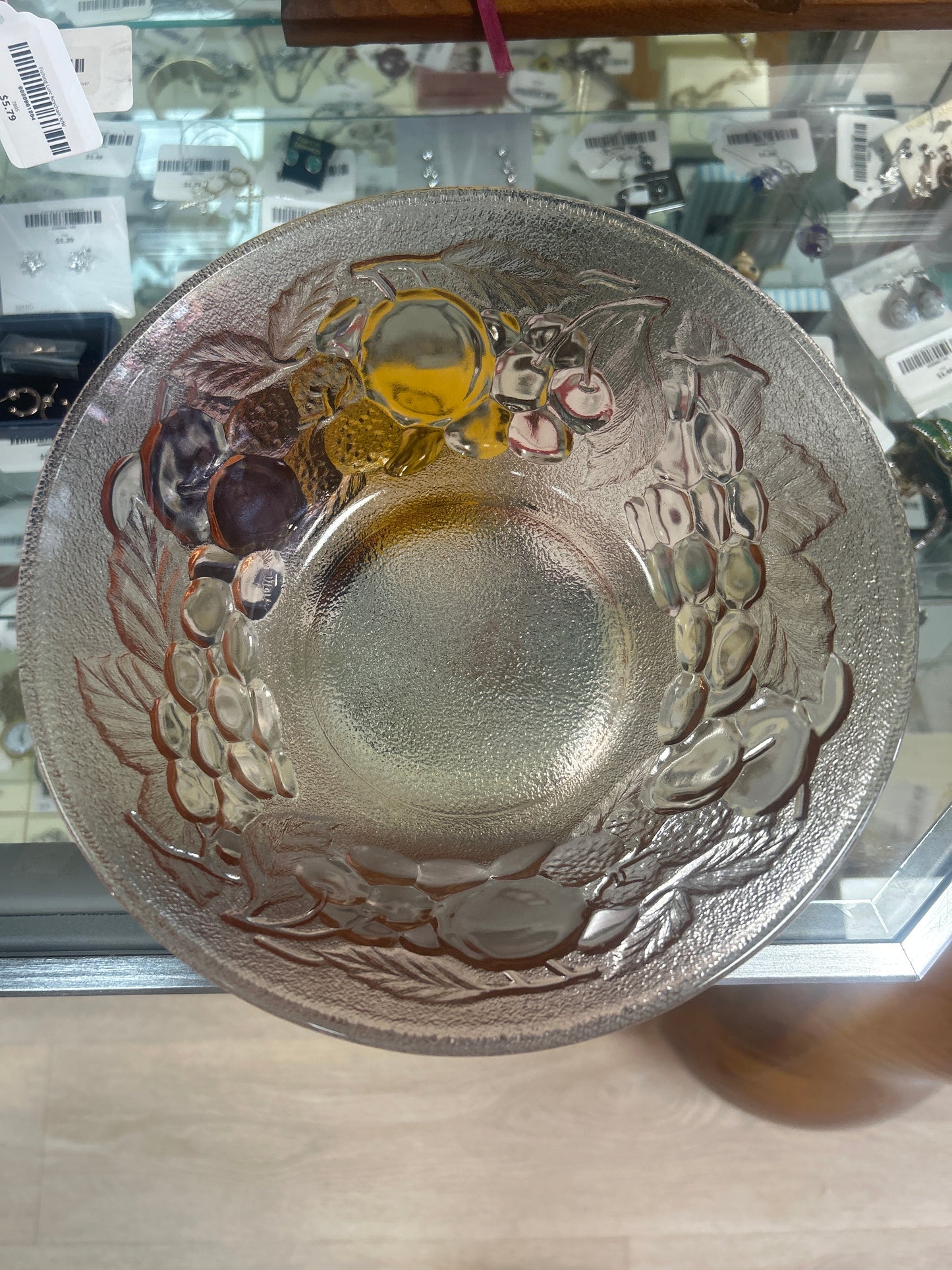 Vintage KIG Indonesia Rose Pink Fruit Harvest Pressed Glass 9" Bowl