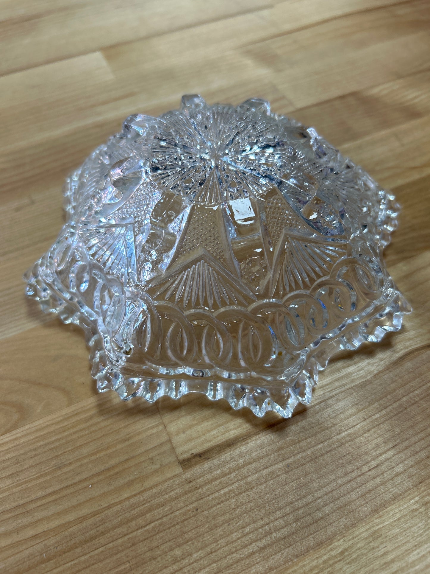 Higbee Yoke and Circle 1912 EAPG Glass Rose Bowl Antique Pressed Glass
