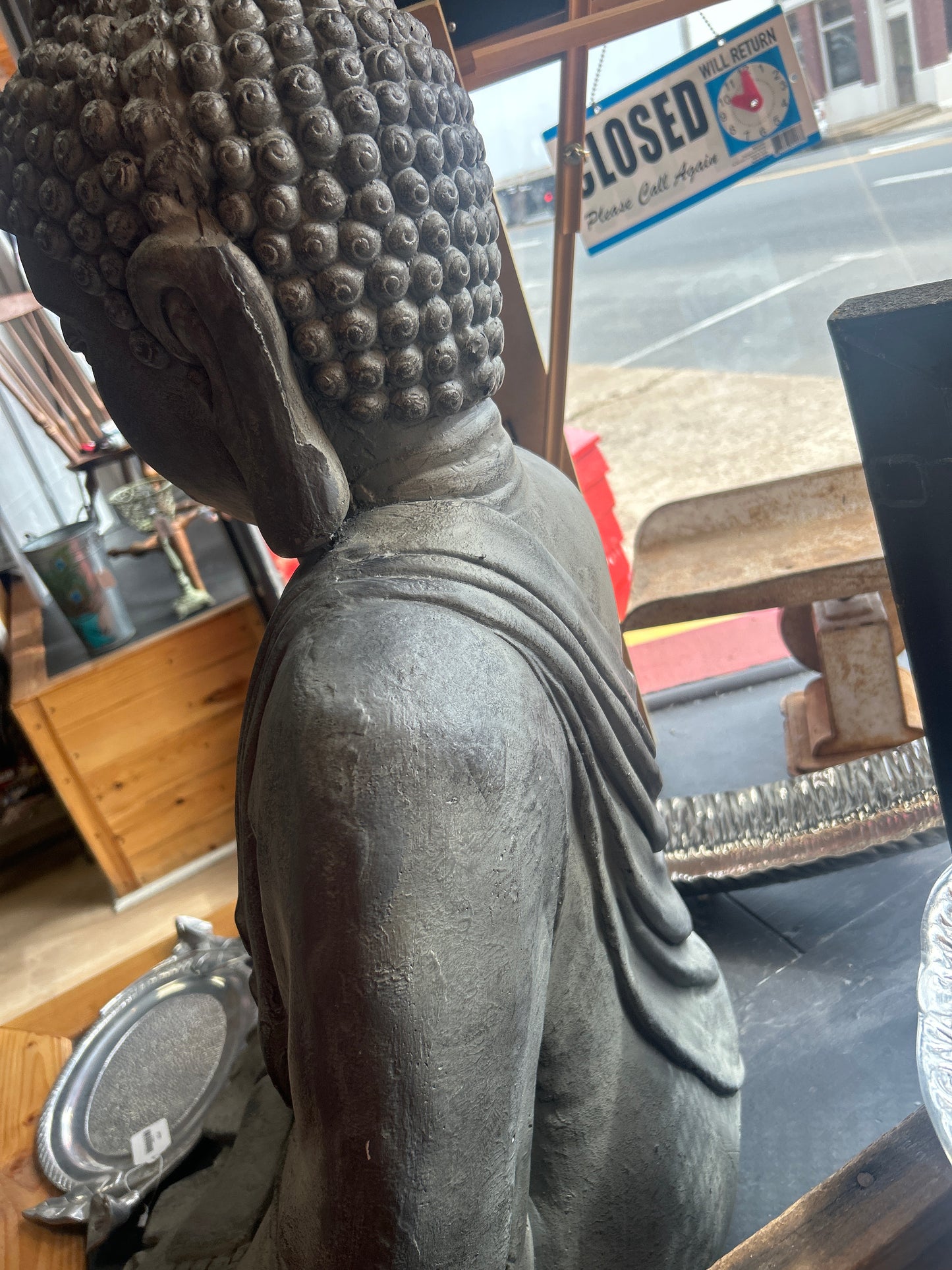 John Timberland Large Sitting Buddha Statue Sculpture Zen Asian Garden Decor Indoor Outdoor Front Porch Stone Gray Finish 42" Tall