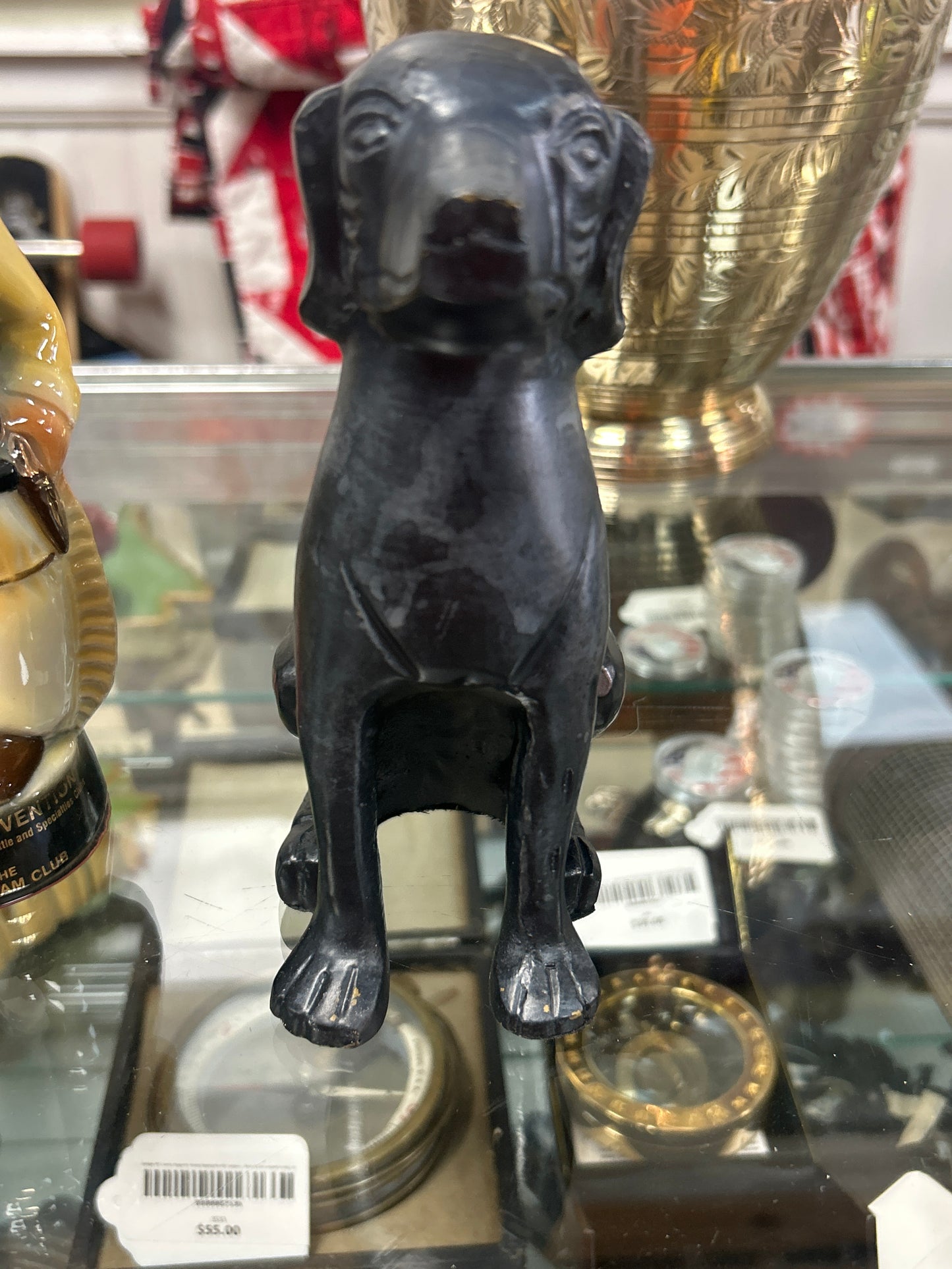 Sitting Hound Labrador Dog Black Paint Over Metal Heavy Figurine 6 1/2” Tall