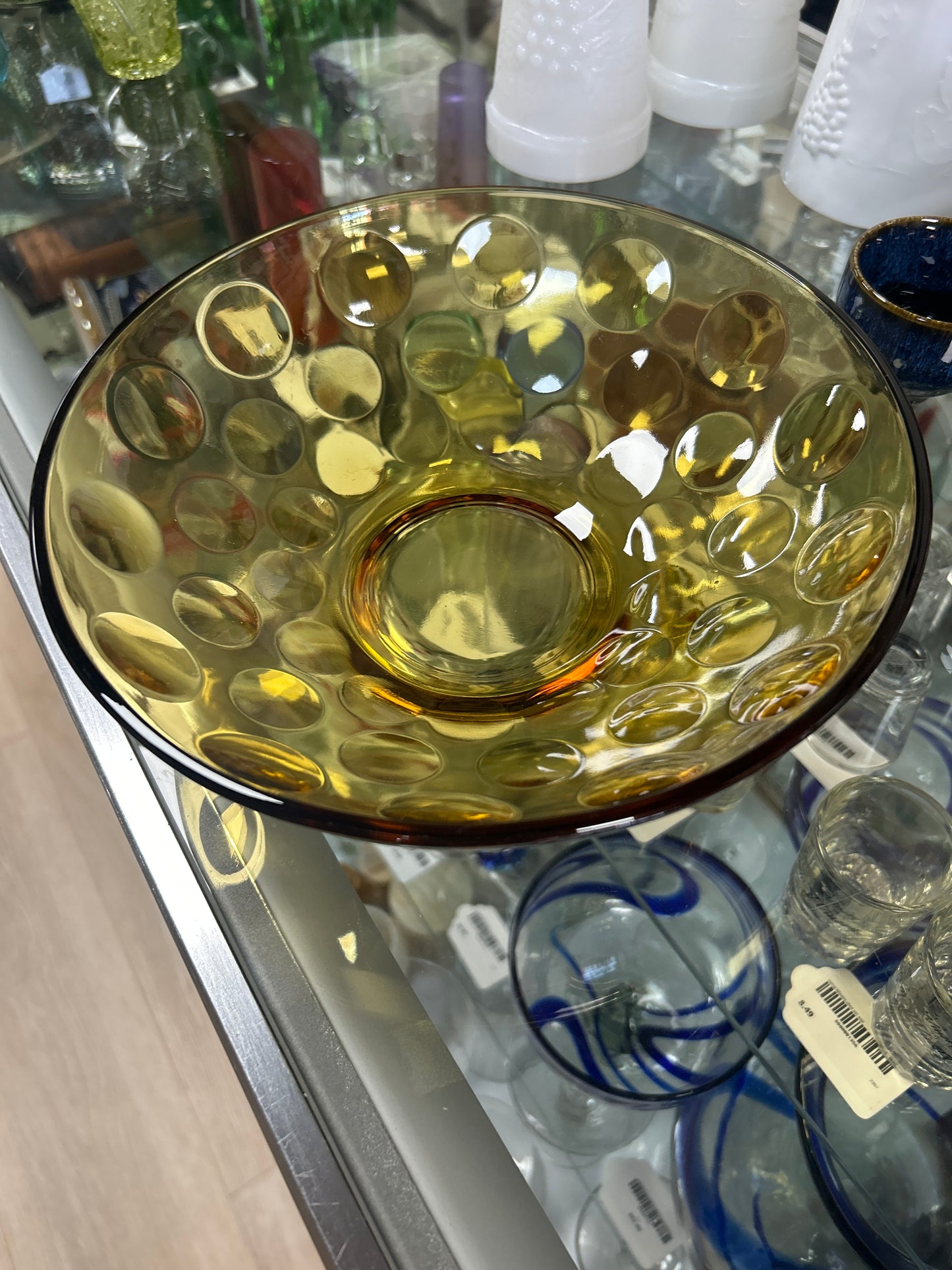 Vintage Hazel Atlas Eldorado Dot Amber Bowl, 9” Diameter