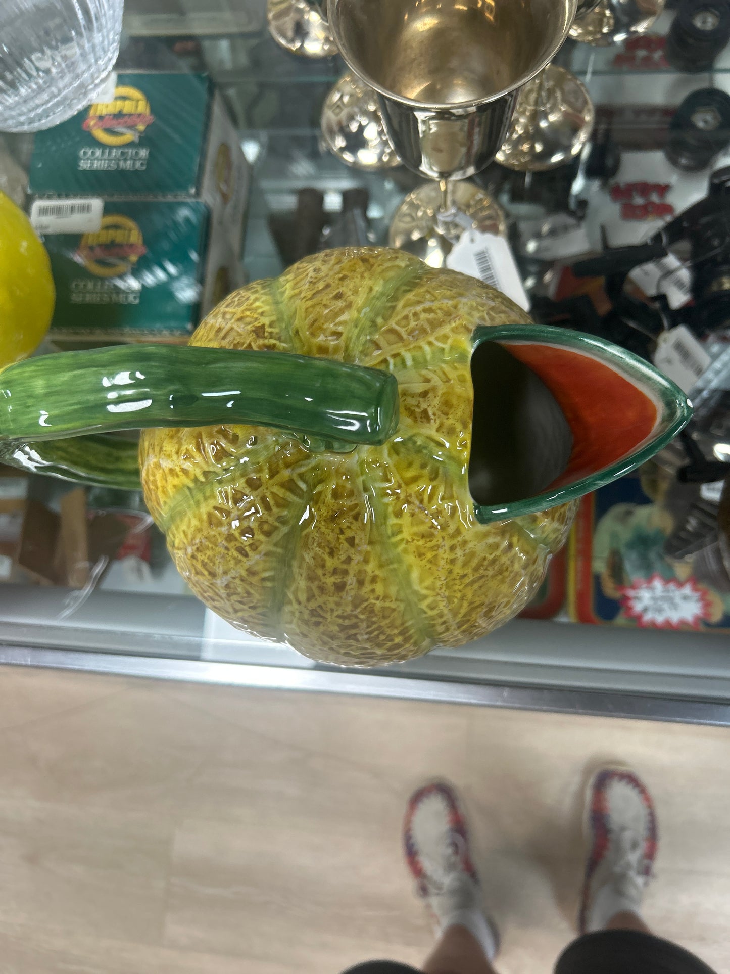 Vintage Department 56 ceramic pitcher designed to resemble a cantaloupe melon