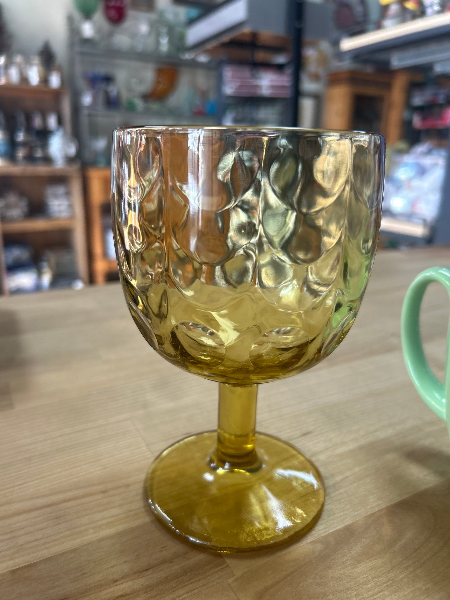 Bartlett Collins Amber / Yellow Coin Dot Footed Goblet Thumbprint