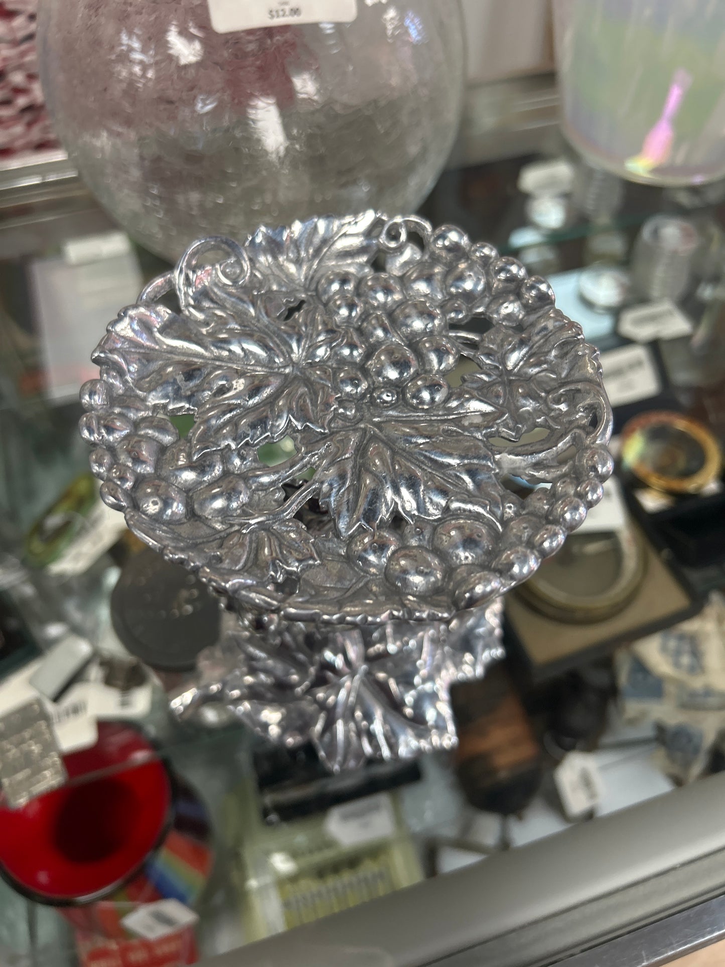 ARTHUR COURT PILLAR CANDLE HOLDER GRAPE ALUMINUM 1999