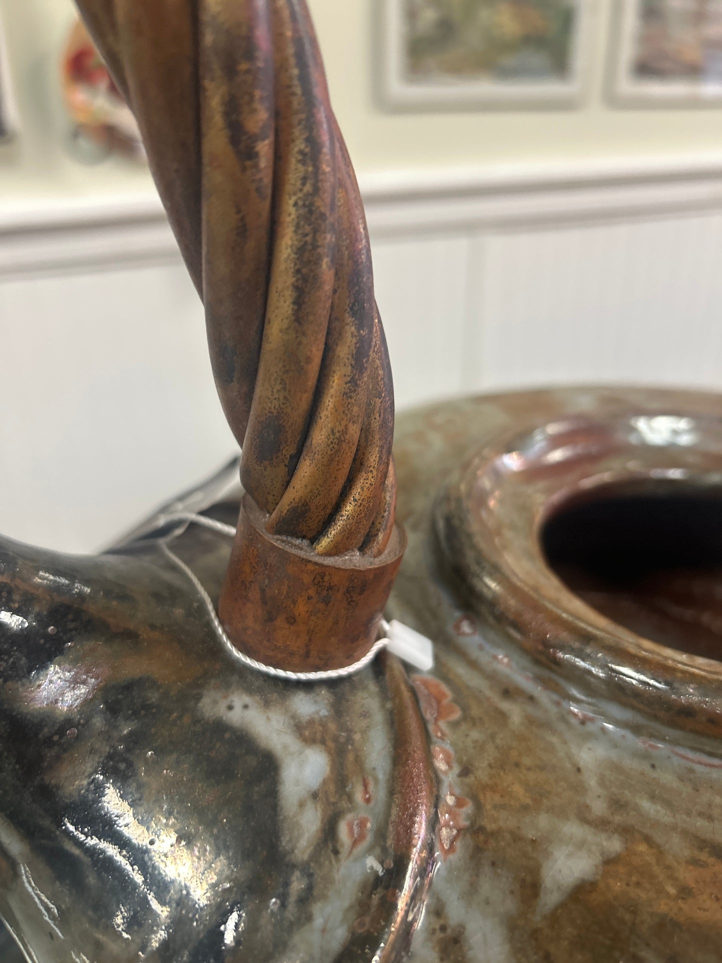 Evan Jones Studios Pottery (this is a show stopper). 20” to top of handle and from spout across 16”. This maybe too nice for our store…it’s heavy and beautifully. Nice piece ever to come through our store.