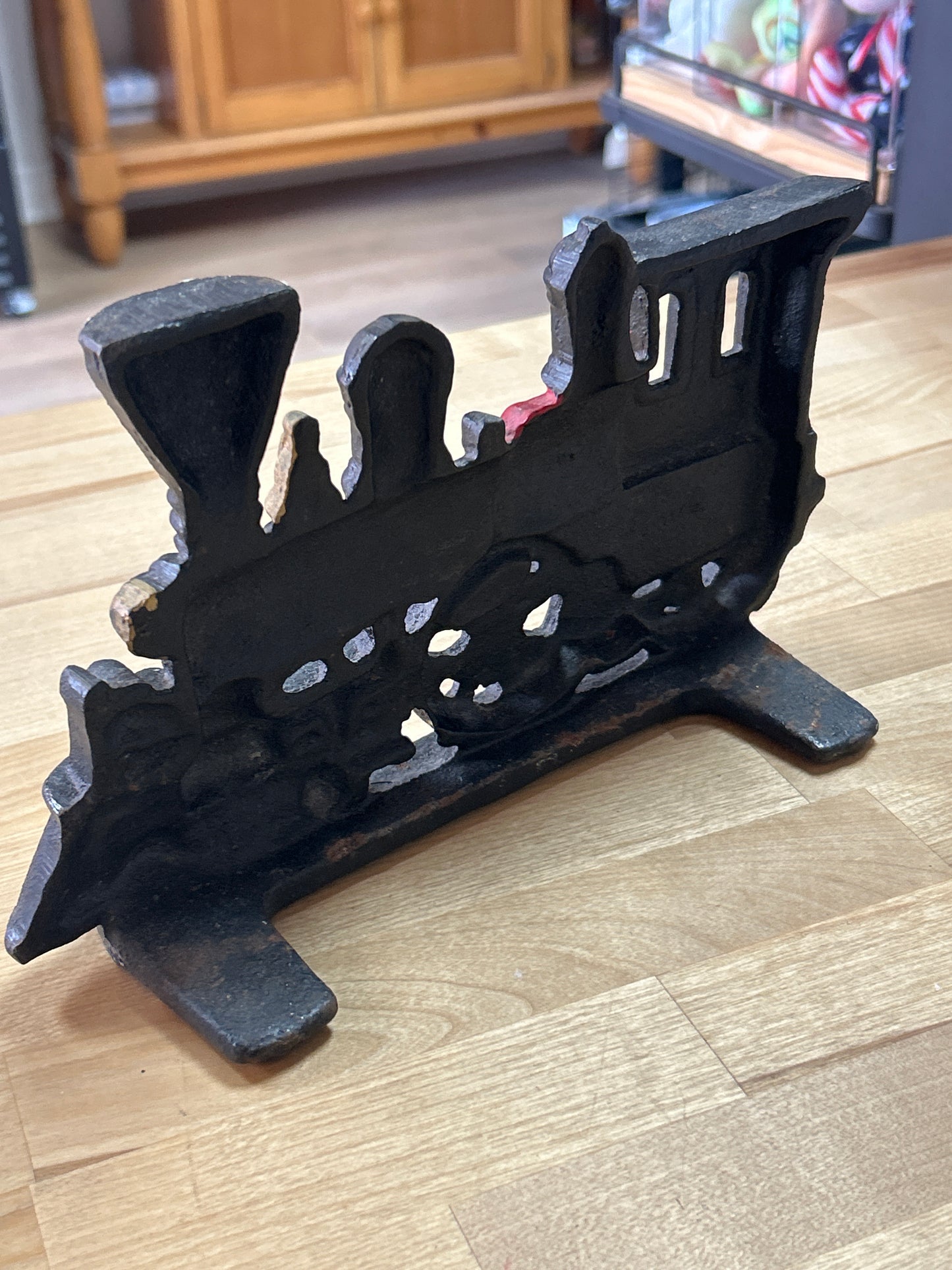 VINTAGE CAST IRON TRAIN DOOR STOP OR SHELF SITTER