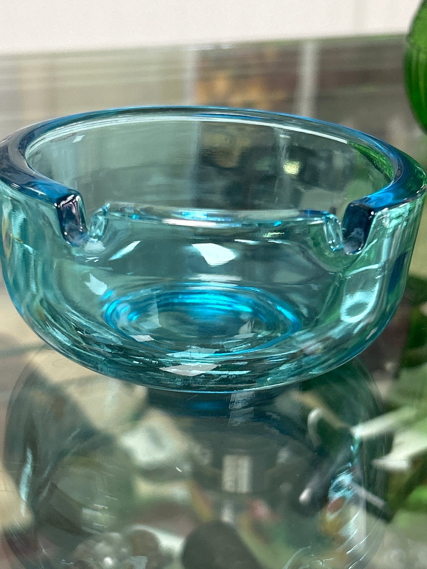 Vintage Hazel Atlas Capri Blue Glass Mid Century Modern 2 Slot Ashtray