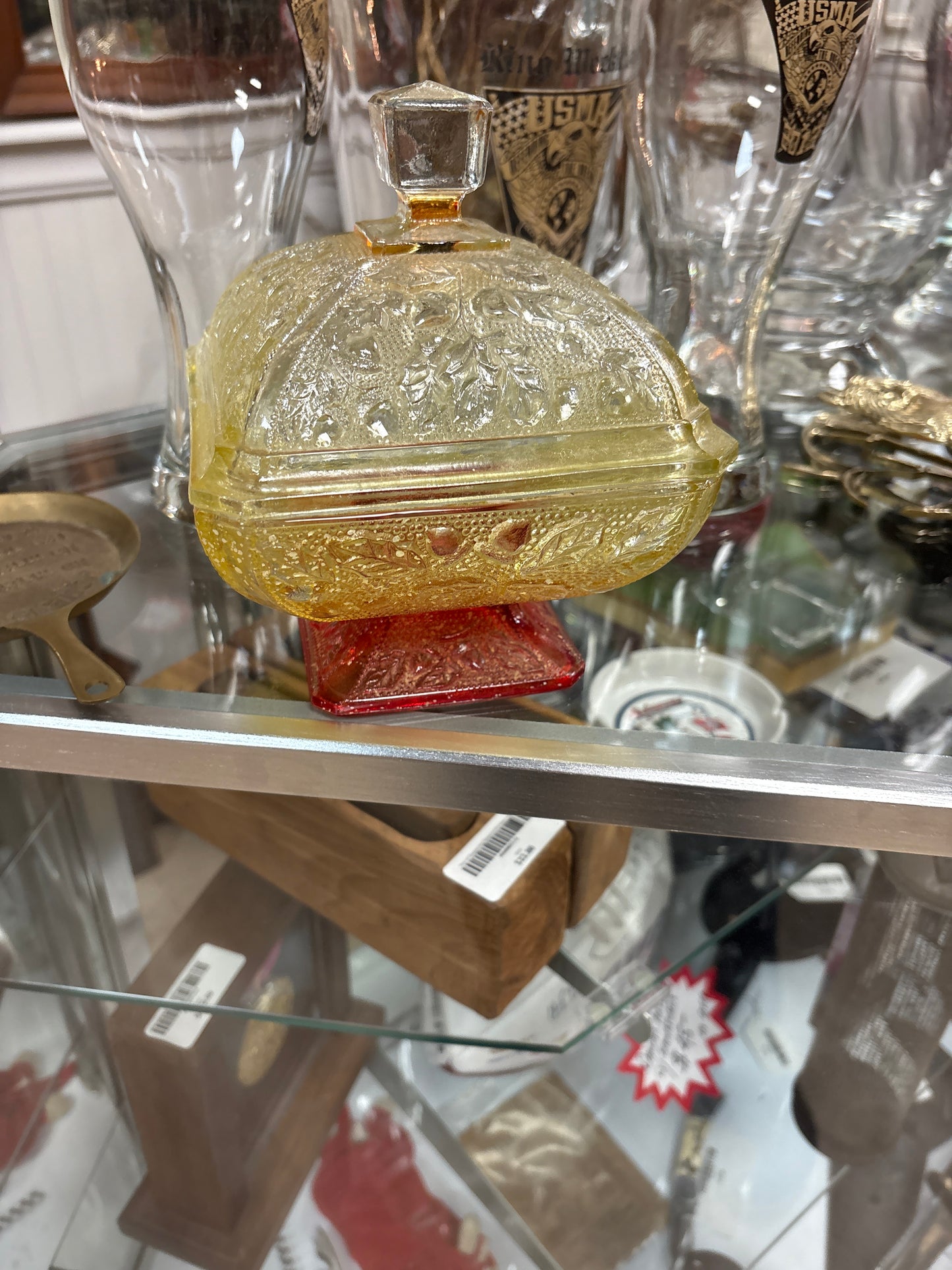Orange Red Gradient Vintage Candy Dish Floral Design