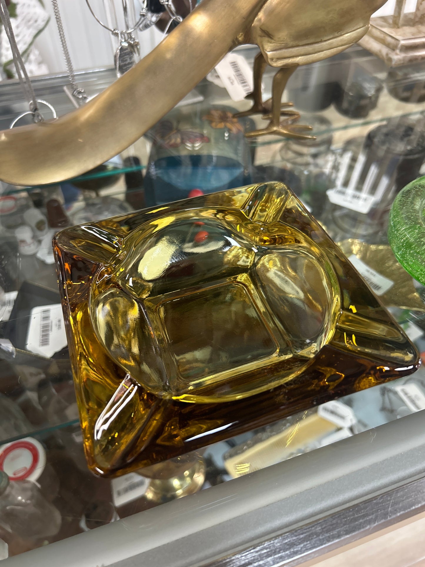 Vintage MCM Amber Glass Square Ashtray from the 1960s 6x6”