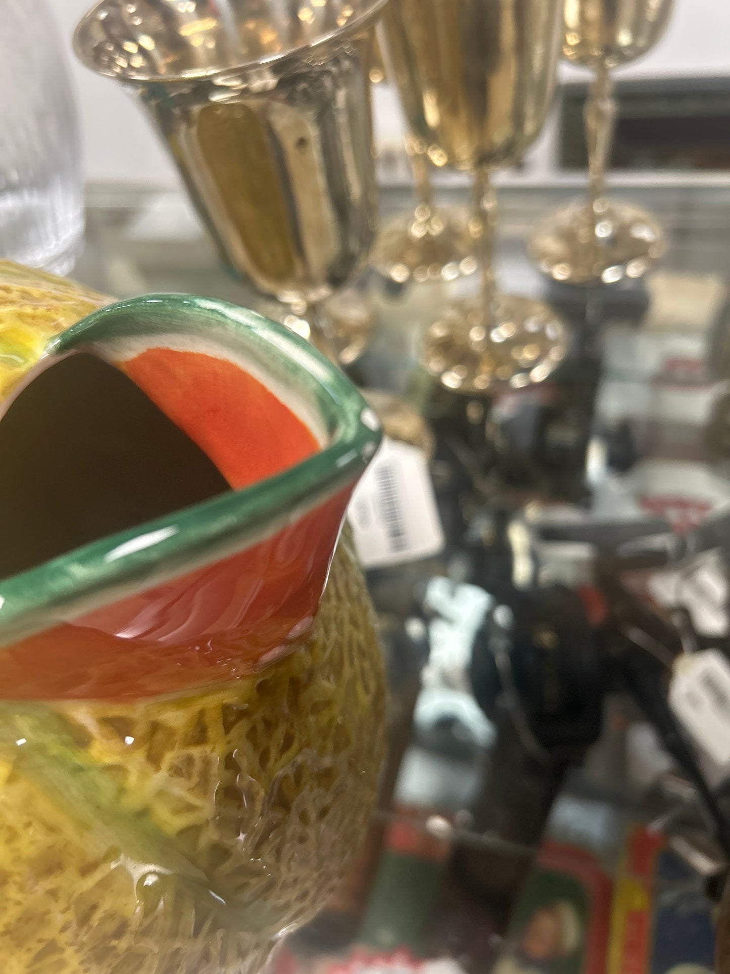 Vintage Department 56 ceramic pitcher designed to resemble a cantaloupe melon