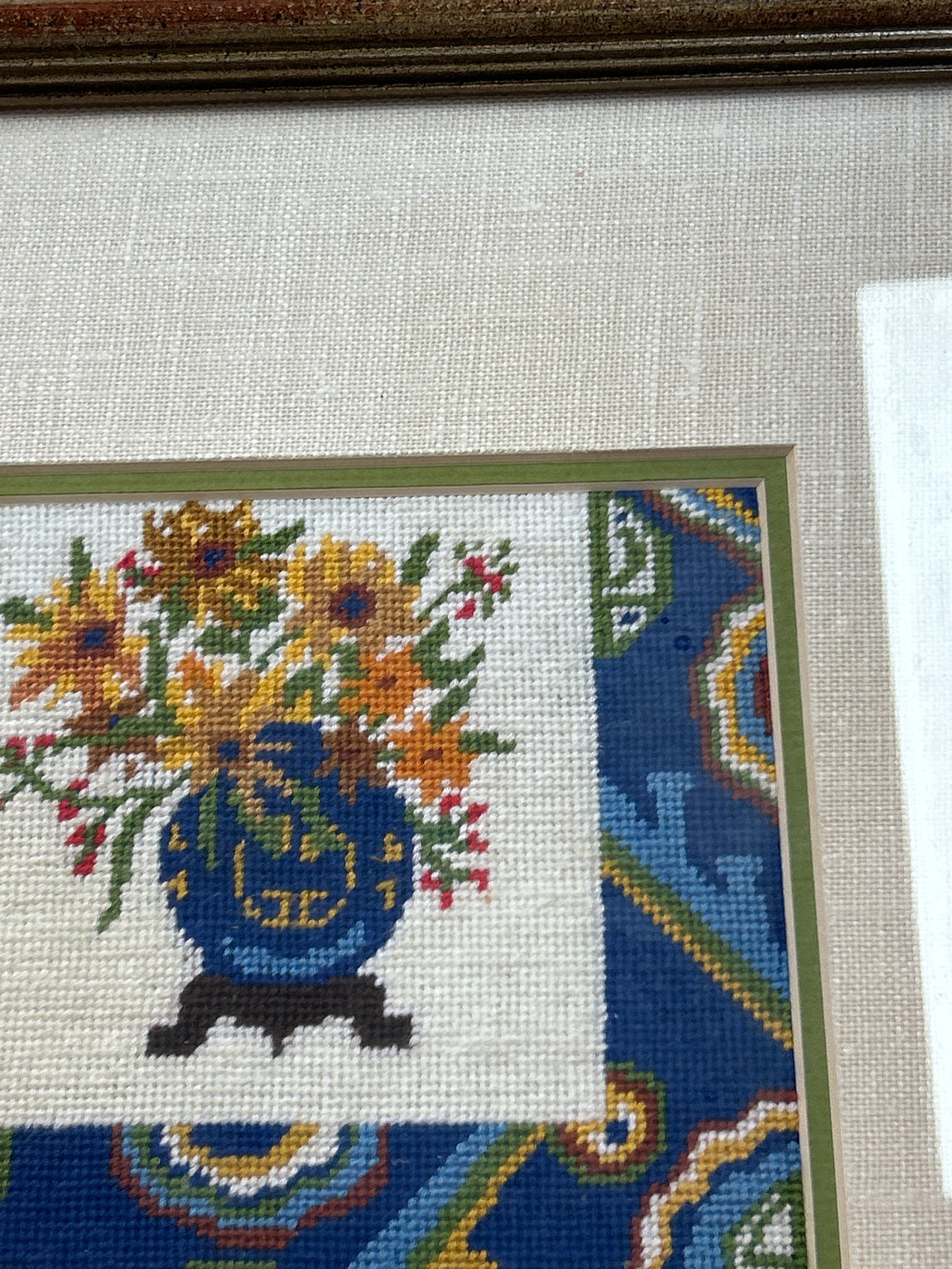 Vintage Needle Point. Double Matted Professionally Framed