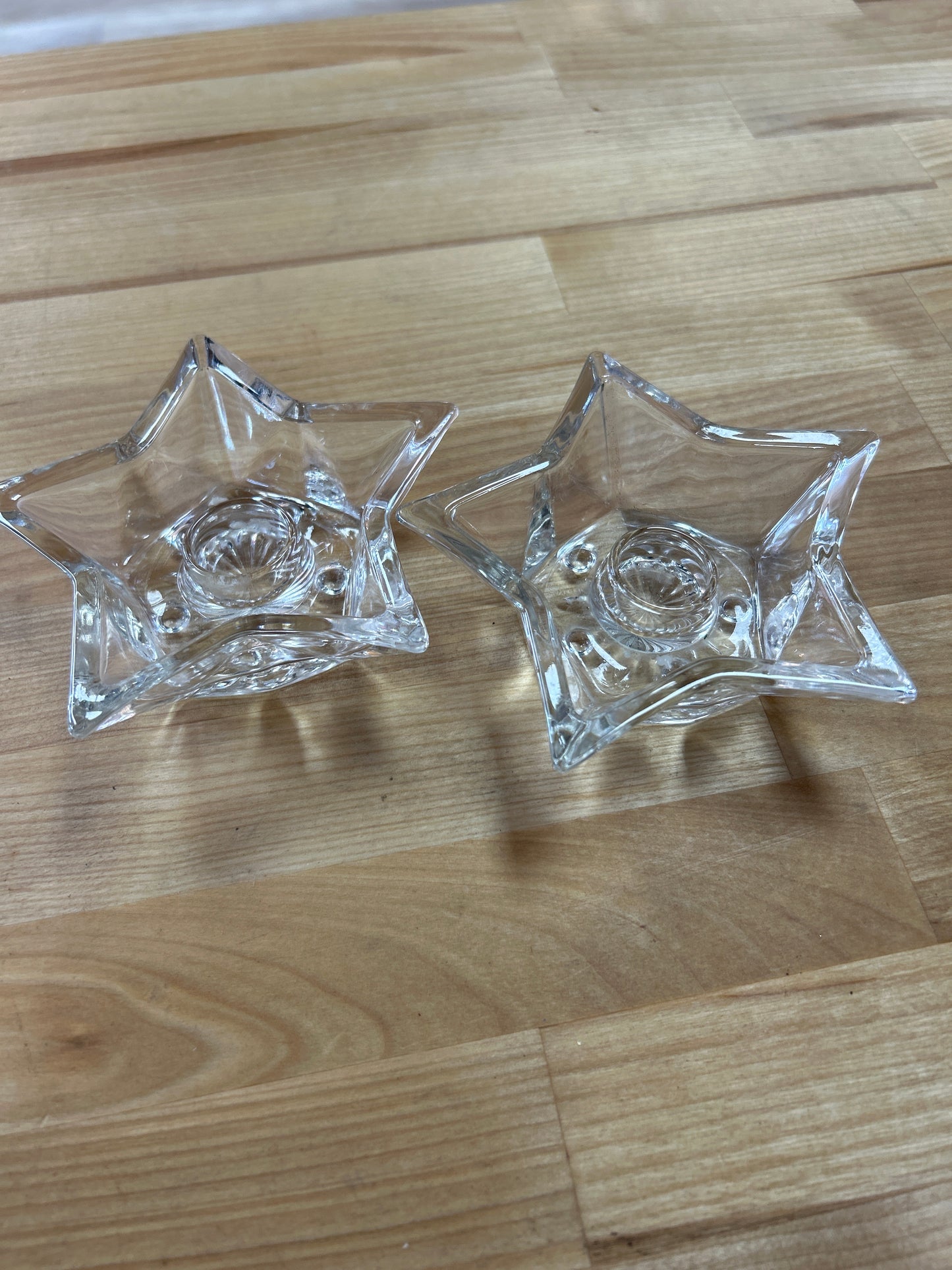 Hazel Atlas Clear Glass Vintage Star Shaped Candle Holder 4 1/2" Set of 3 (2 smaller candle and one larger)
