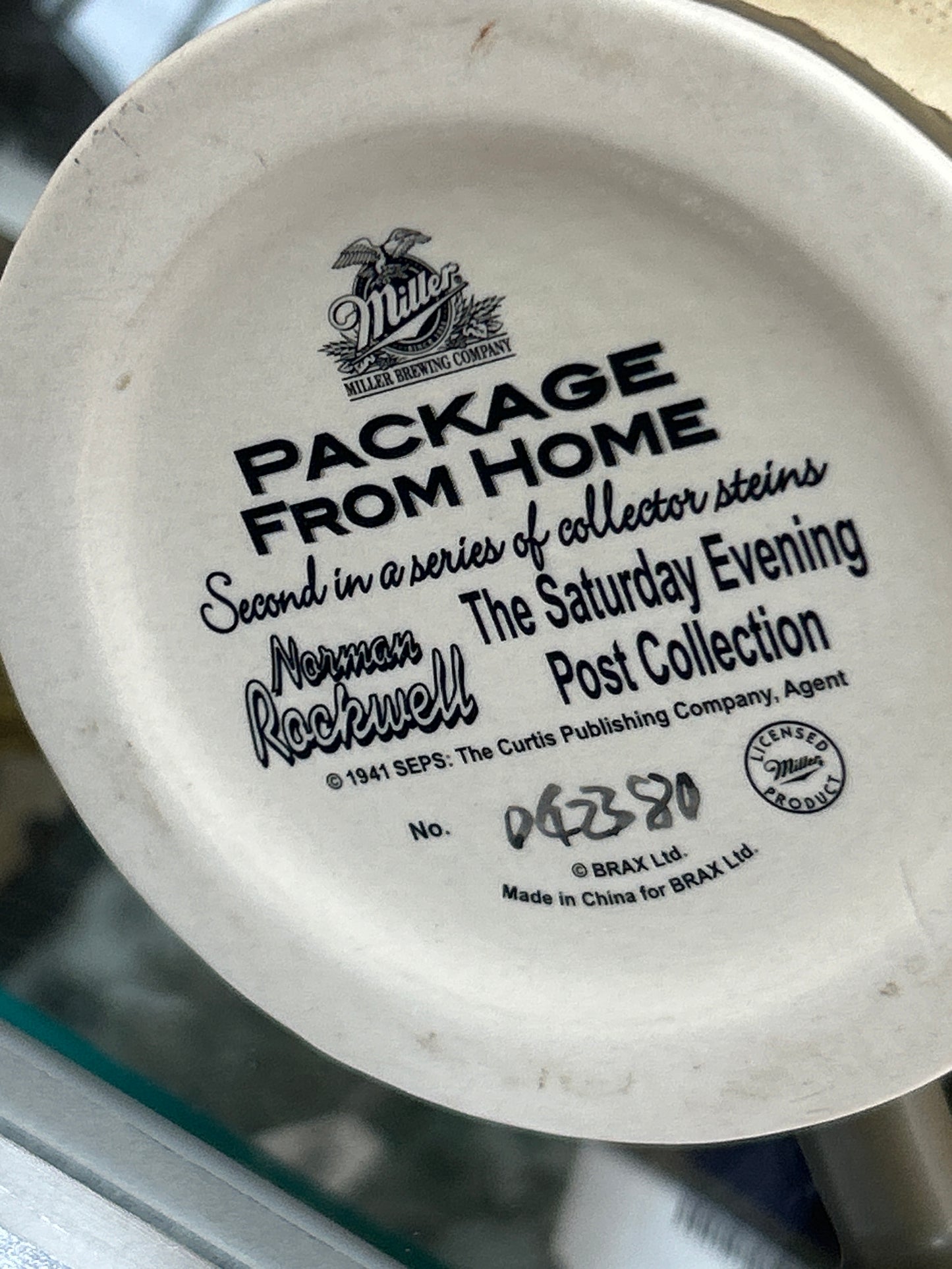 2002 Limited Edition Miller Brewing Company Norman Rockwell Holiday Collector's Stein titled "Package From Home".