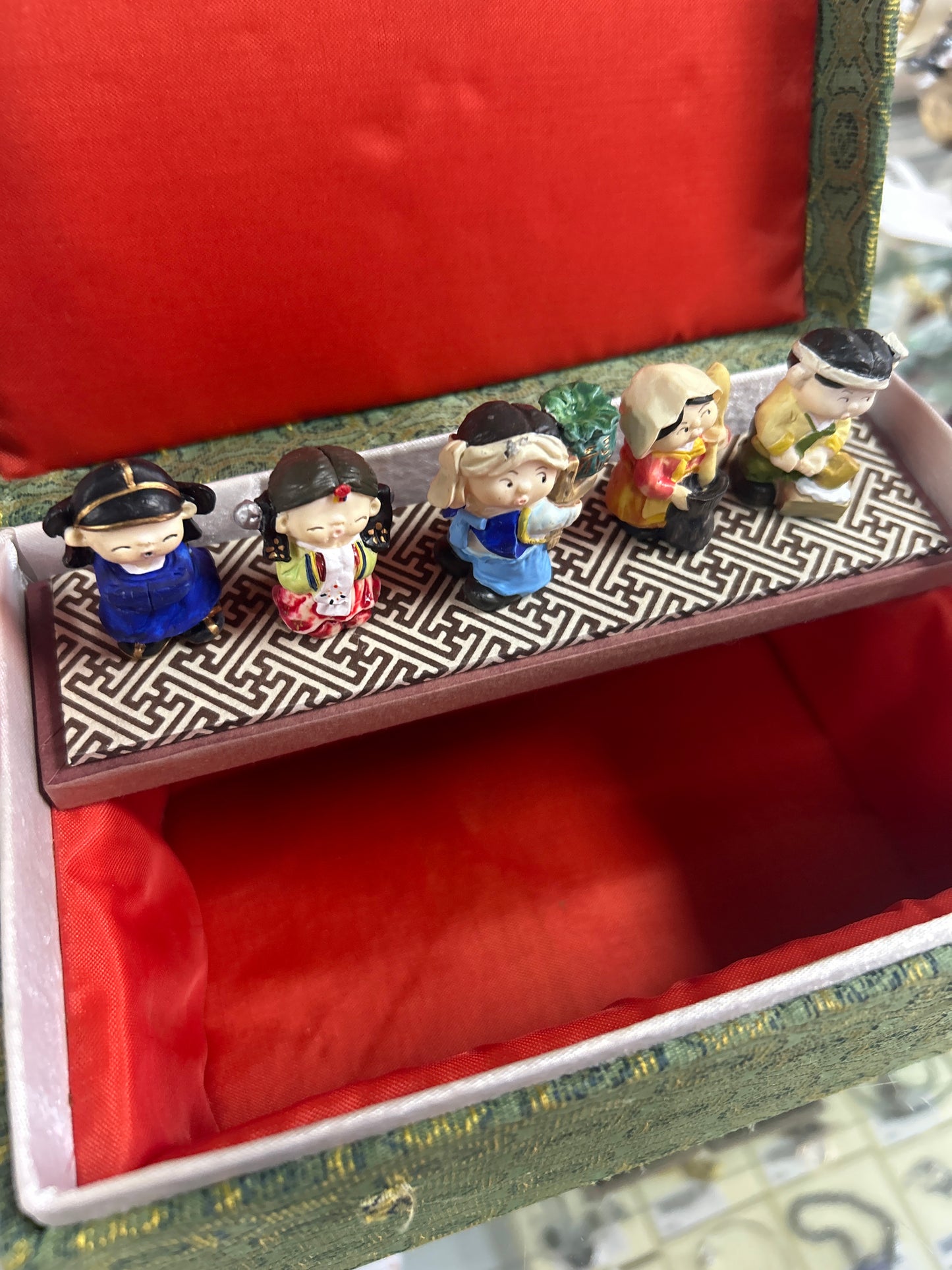 Vintage Cloth Box w/ Figurines