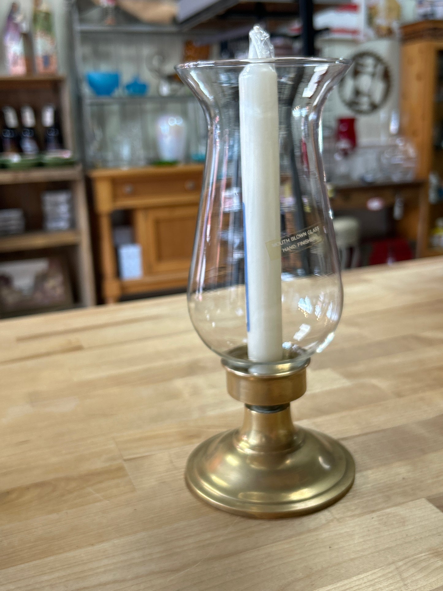 Vintage Hurricane Lamp Solid Brass and blown glass.