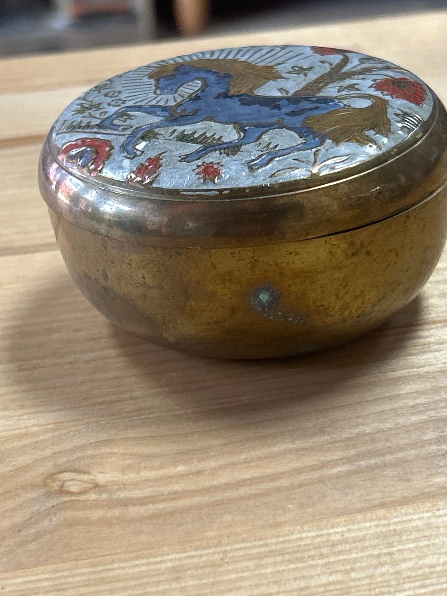 Vintage Brass Trinket Holder w/ Horse Motif on Cover