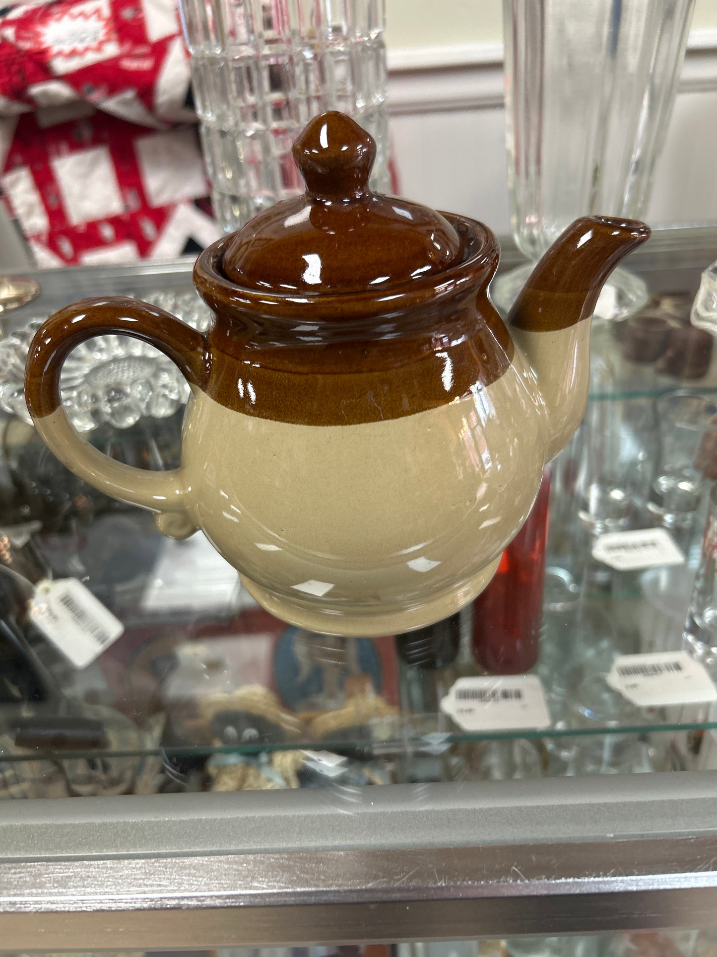 Vintage Brown Tan Stoneware Pottery Teapot Coffee Pot Tea
