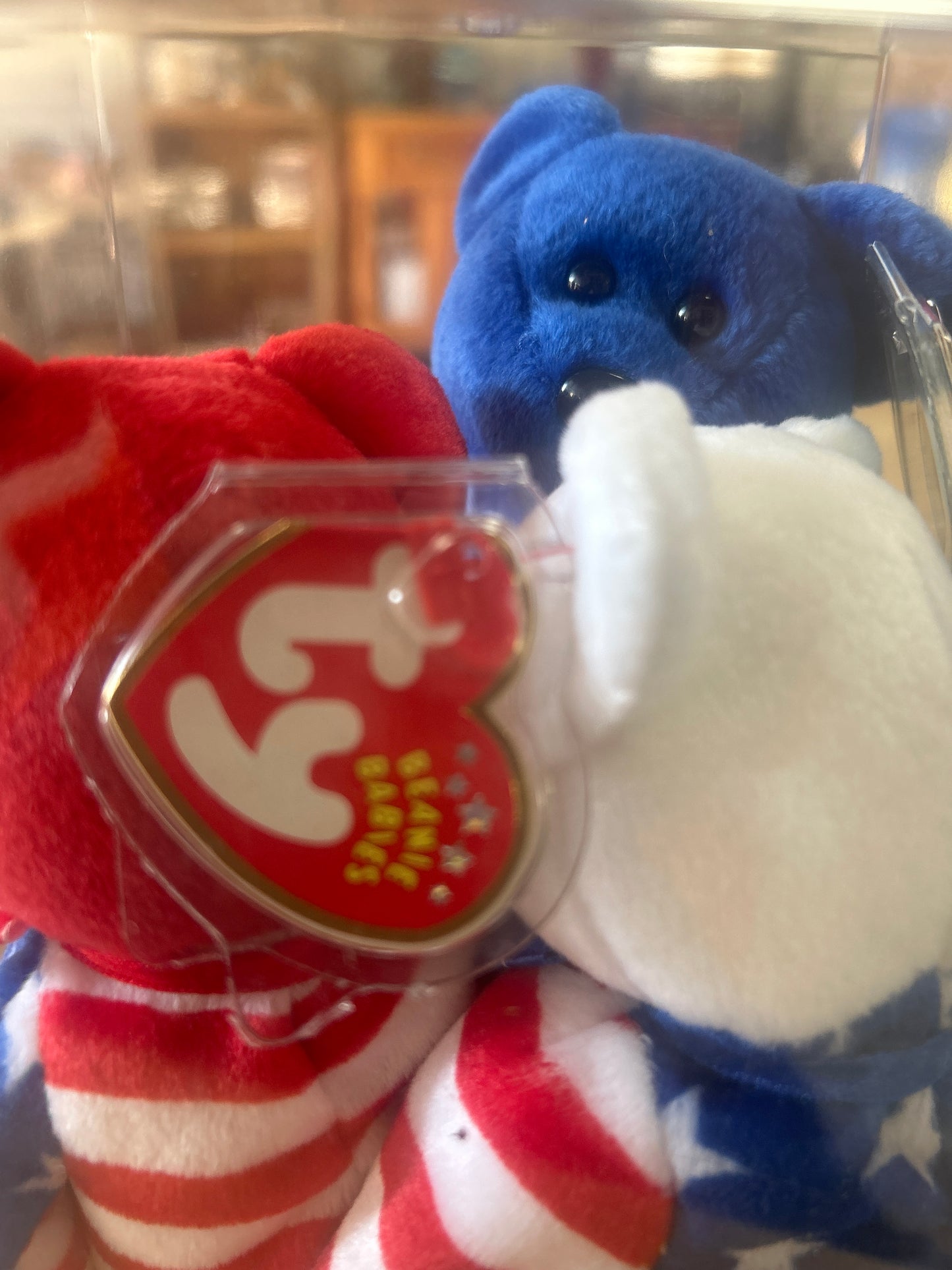 TY Orig 4th July Beanie Babies 3 LIBERTY Bears Red-White-Blue Faces 2001 NWMT In Display