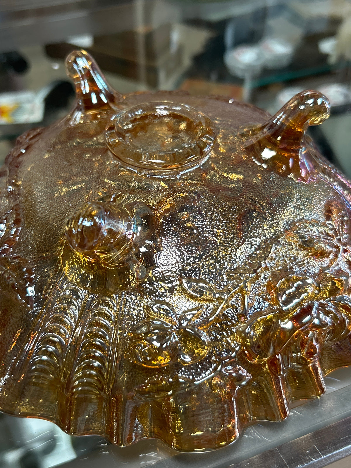 IMPERIAL "OPEN ROSE" MARIGOLD CARNIVAL GLASS 3 IN 1 EDGE FOOTED BOWL - IG