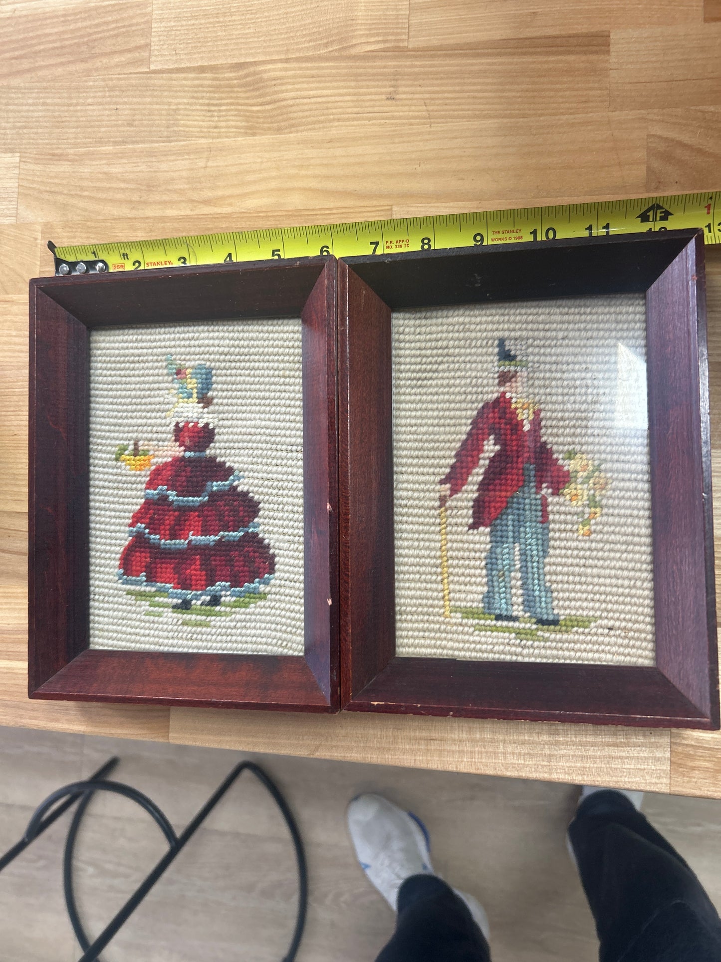 Vintage cross stitch lady and gentleman (pair)