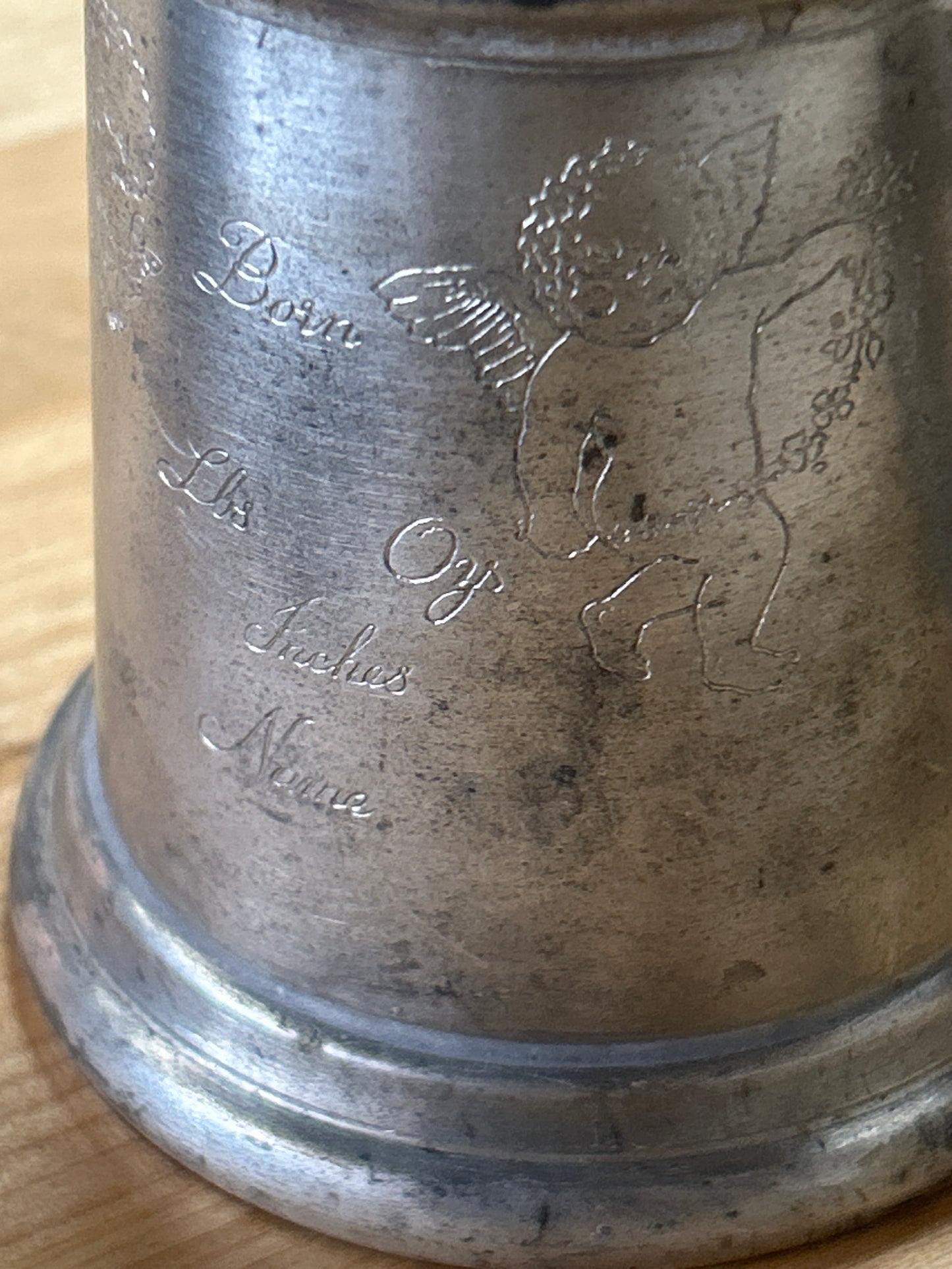 Vintage Stork Handle Baby Cup Vintage English Pewter; Engrave able (needs a good cleaning)