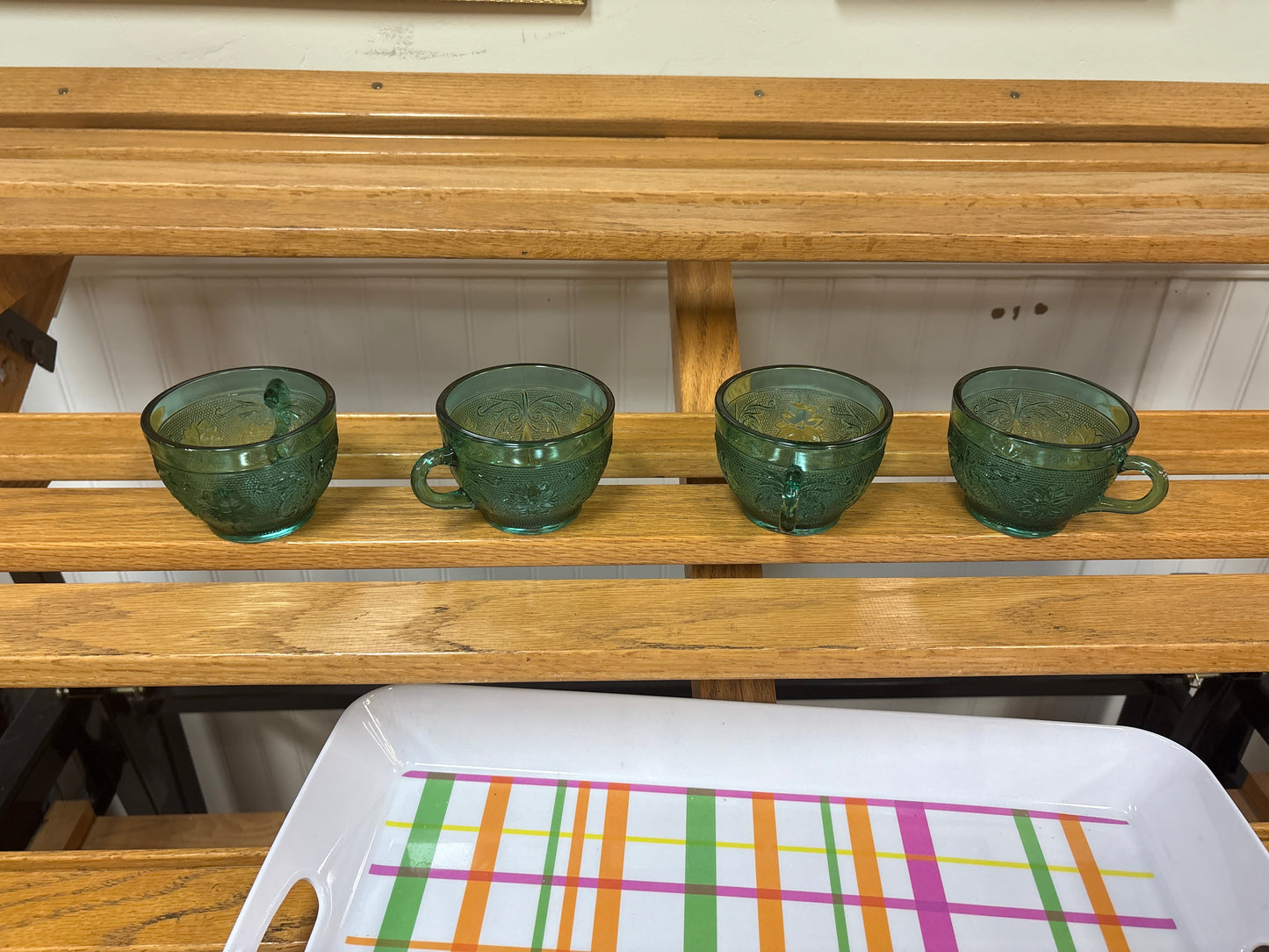 Libbey green glass Coca-Cola mug set