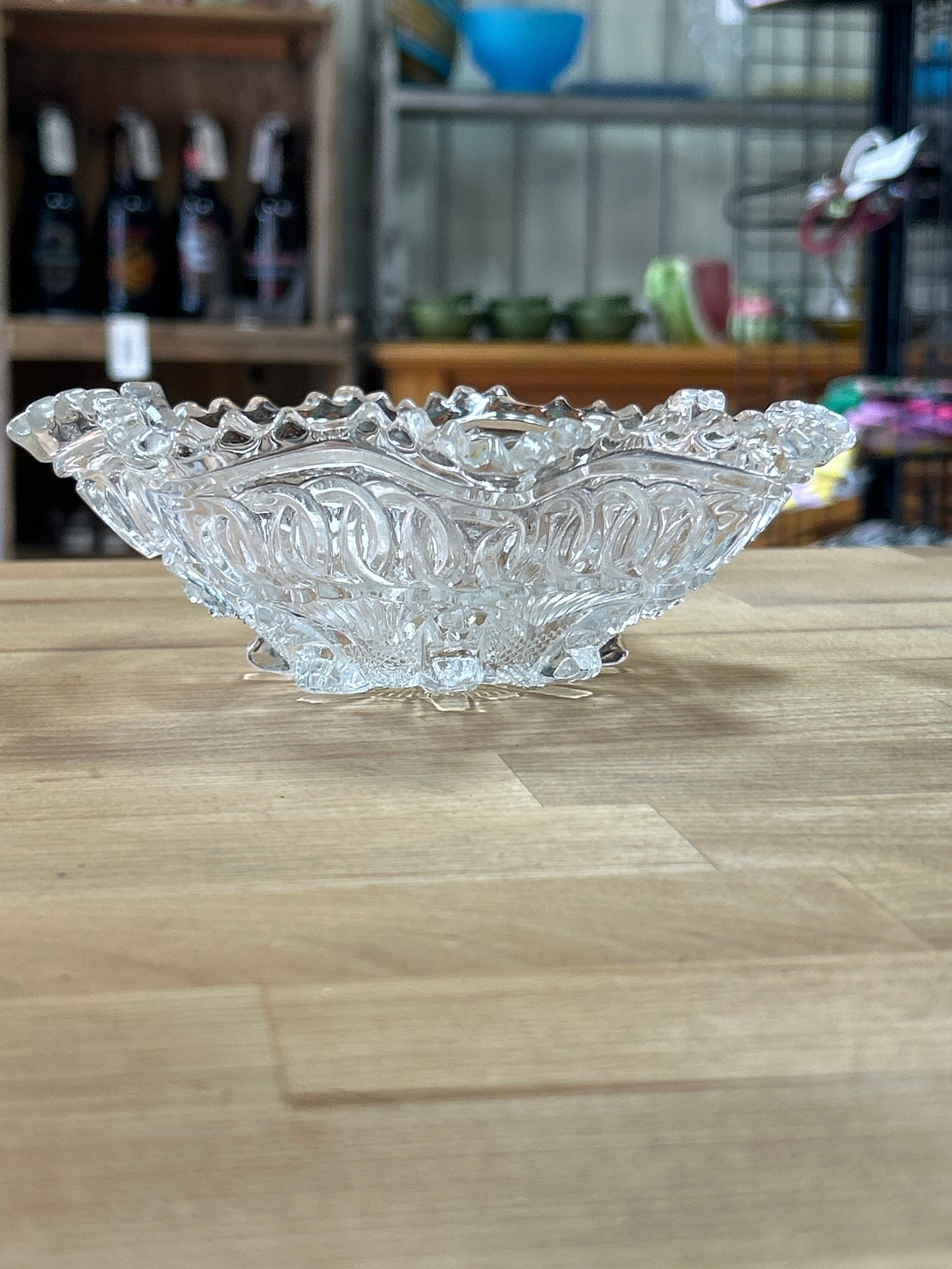 Higbee Yoke and Circle 1912 EAPG Glass Rose Bowl Antique Pressed Glass