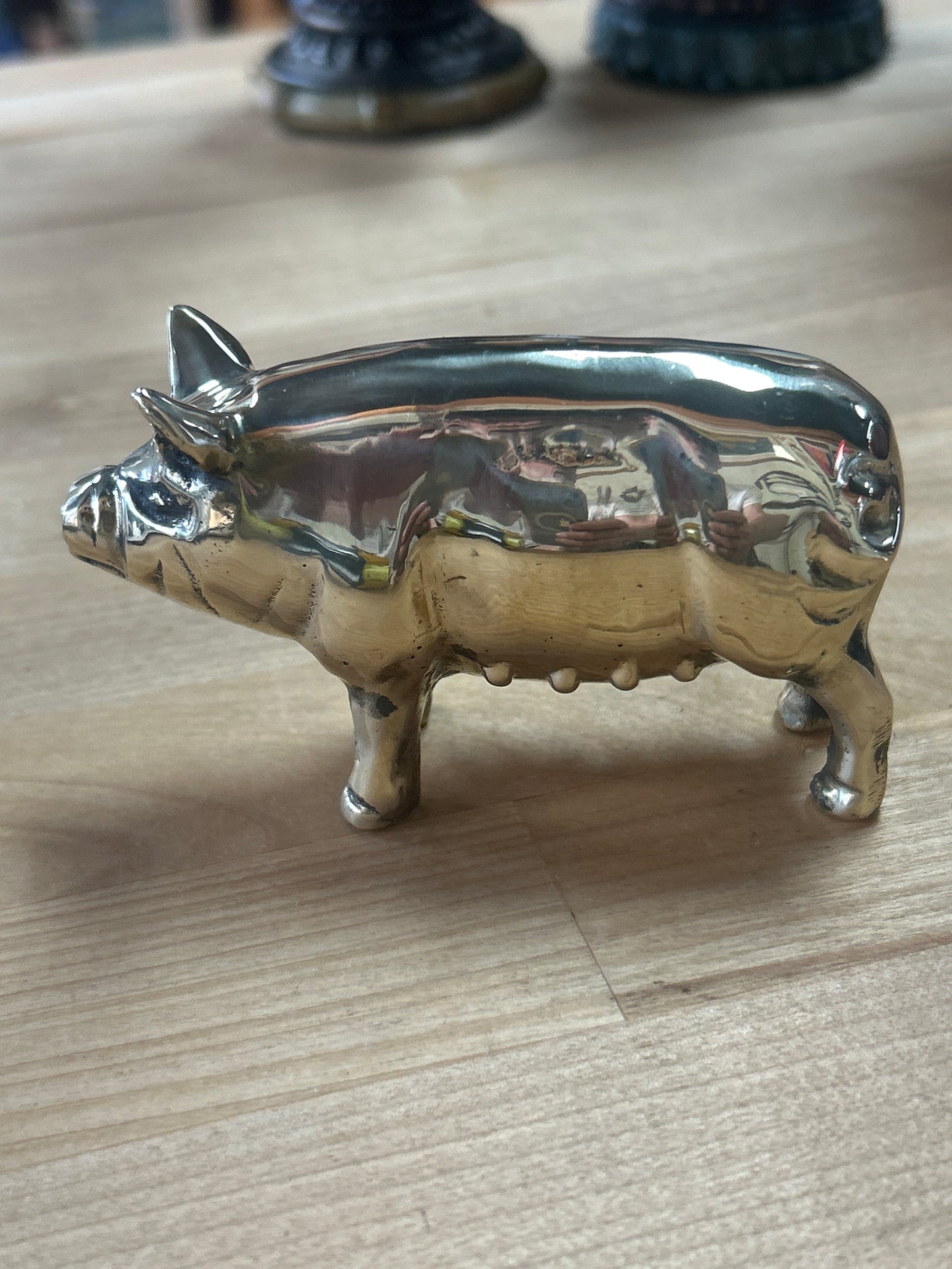 Vintage Solid Brass Pig 4” snout to tail