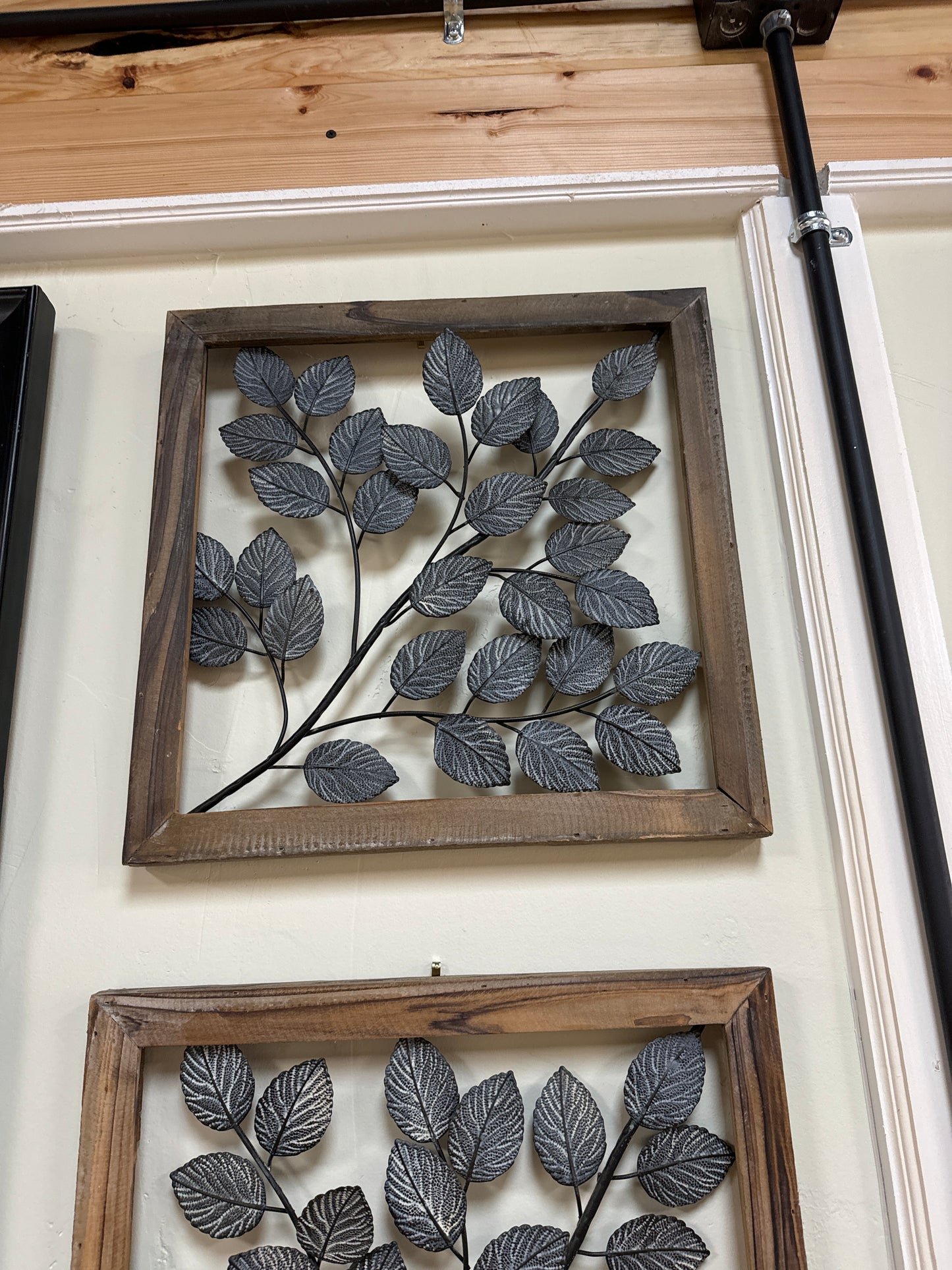 3 Piece Set Wood Frame Wire Leaves Wall Art Set 15” x 15”